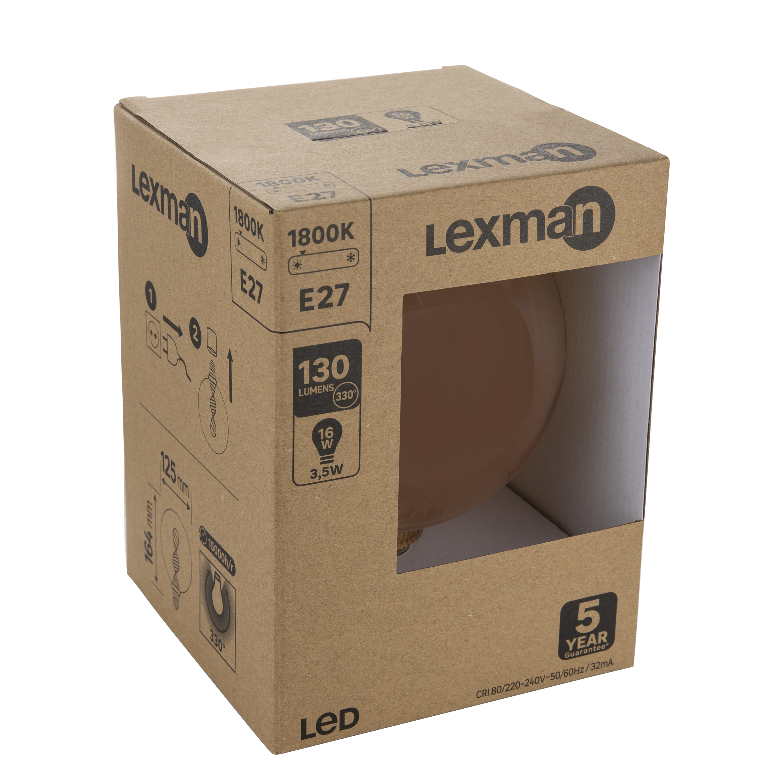 Ampoule led décorative, globe 125 mm E27, 130Lm = 16W, blanc très chaud, LEXMAN - 4