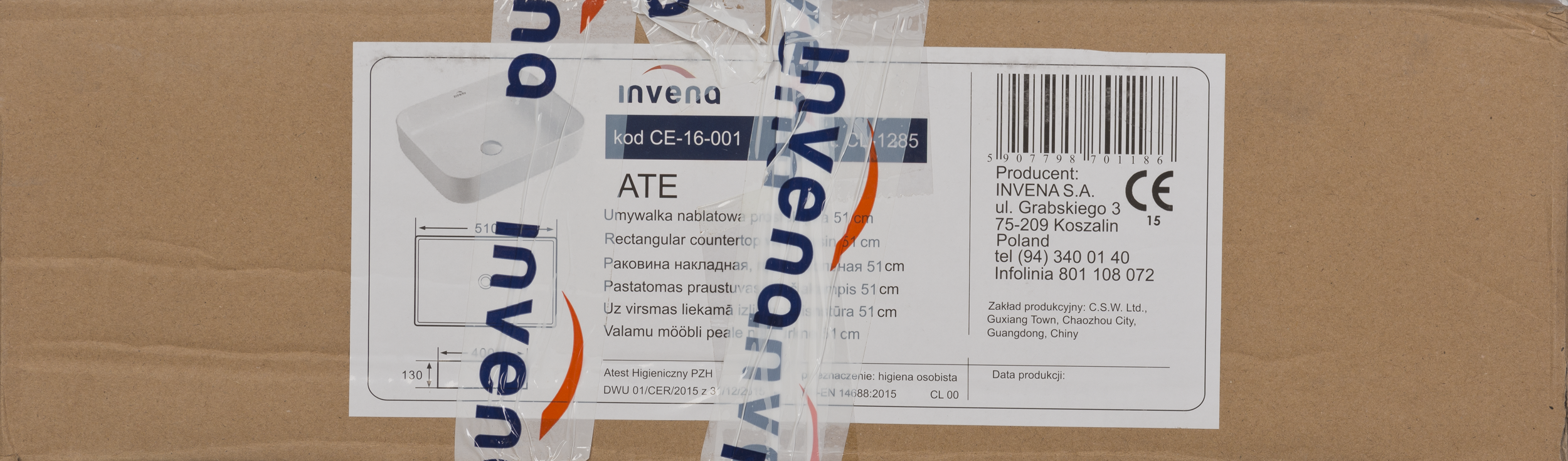 Umywalka ceramiczna nablatowa Ate 51 x 40 Invena - 10