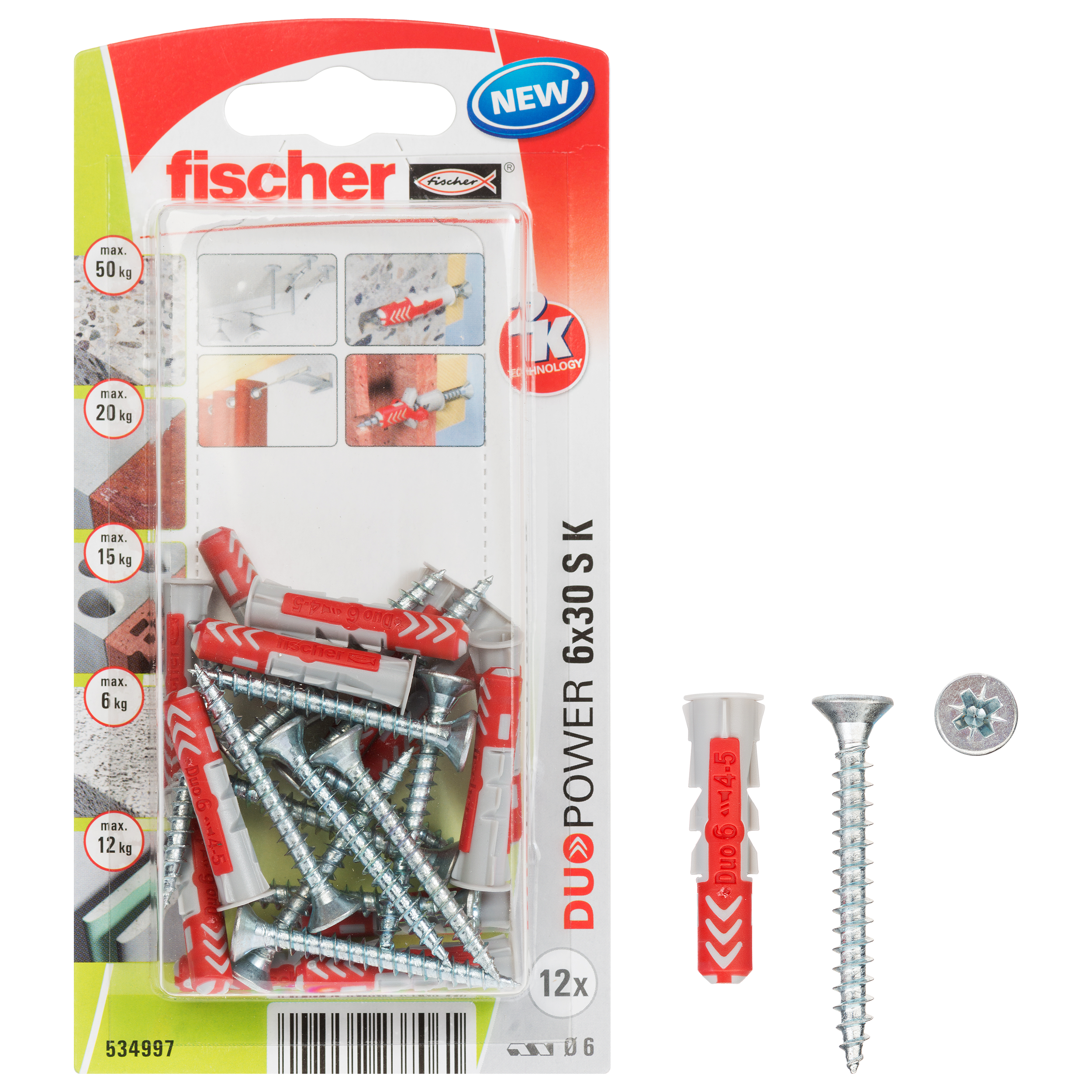 Kołek uniwersalny S K NV Duopower 6 x 30 mm 12 szt. Fischer - 2
