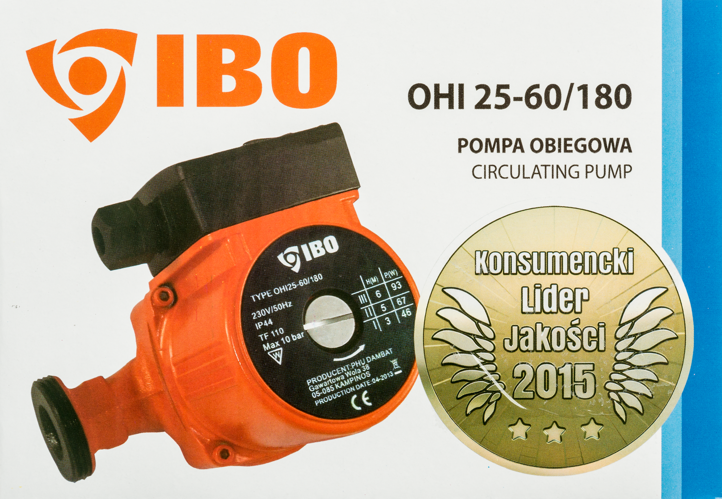 Pompa cyrkulacyjna C.W.U. OHI 25 / 60 - 180 IBO - 2