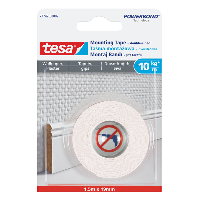 Taśma montażowa dwustronna do tapet 19 mm x 1.5 m TESA