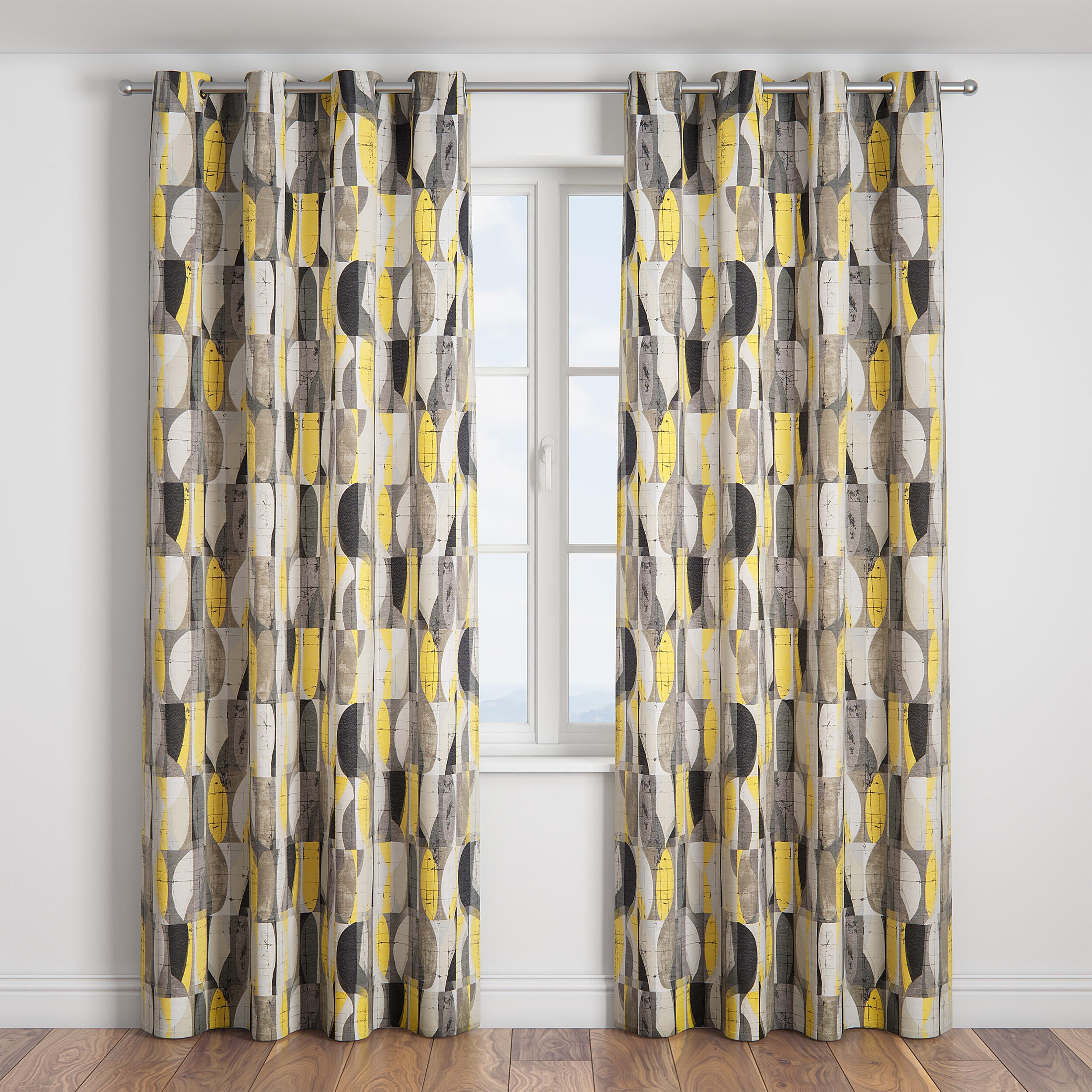 Tkanina na mb Geometrico szaro-żółta szer. 140 cm - 2