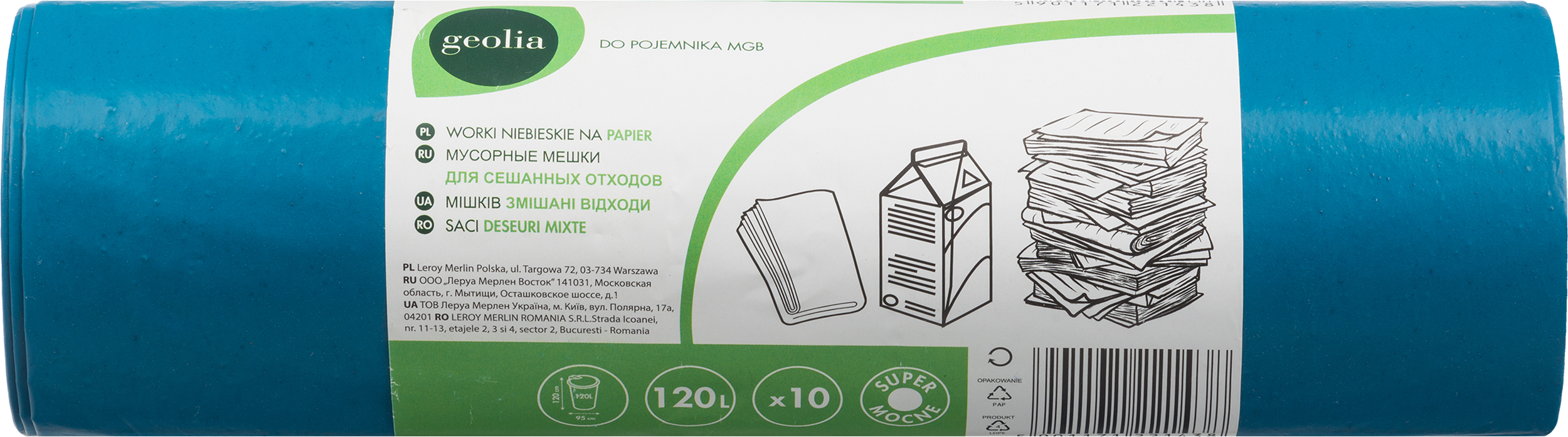Worki na śmieci 120l 10szt. niebieskie Geolia - 2
