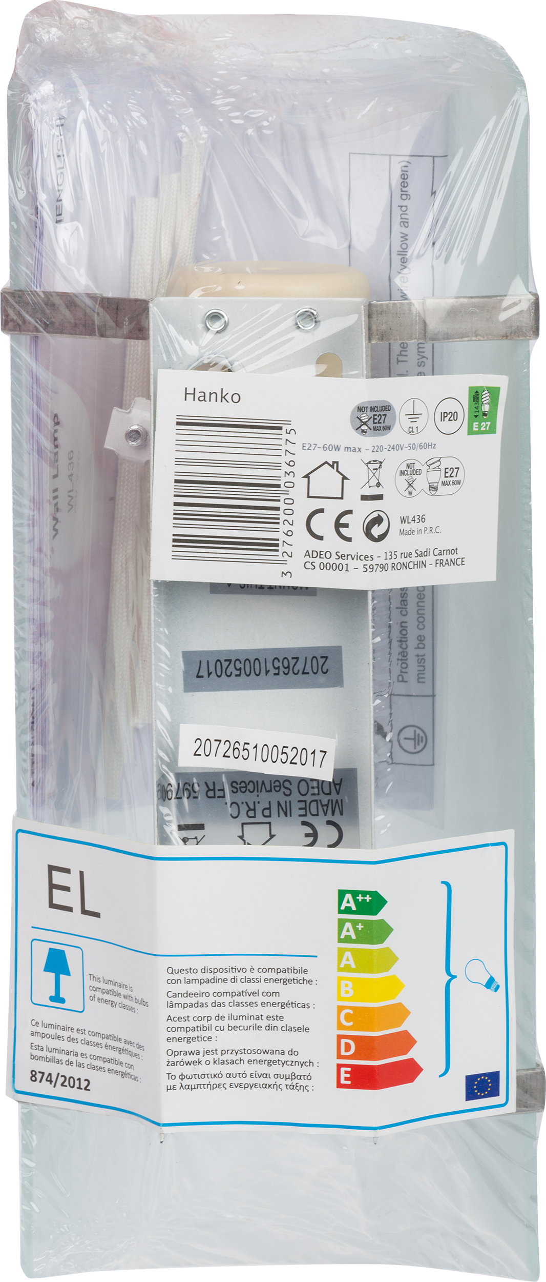 Aplique Hanko E27 blanco 10.5 cm - 10