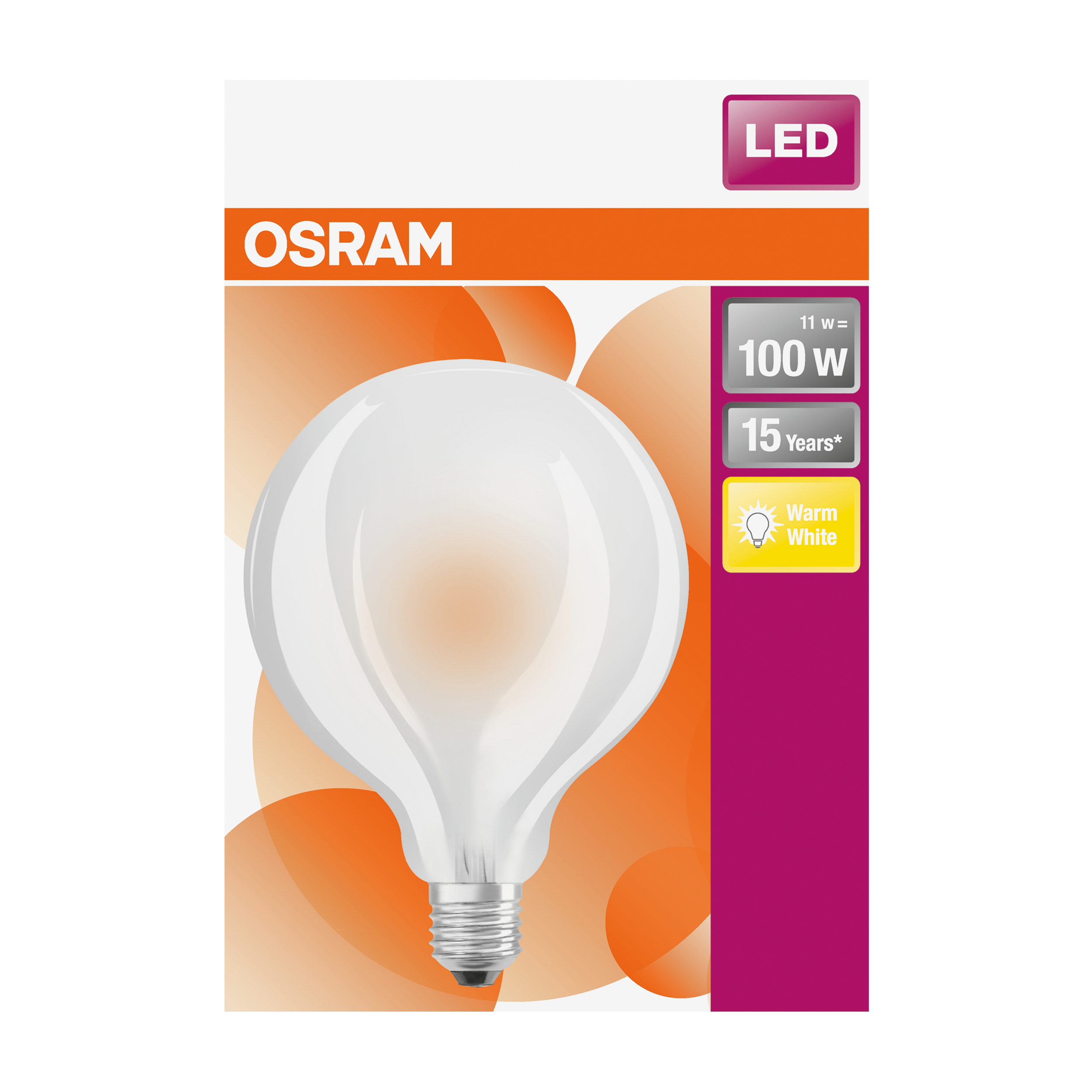 Lampadina LED, E27 globo, smerigliato, 11.5W = 1521 LM (equiv 100 W), 330°, OSRAM - 6