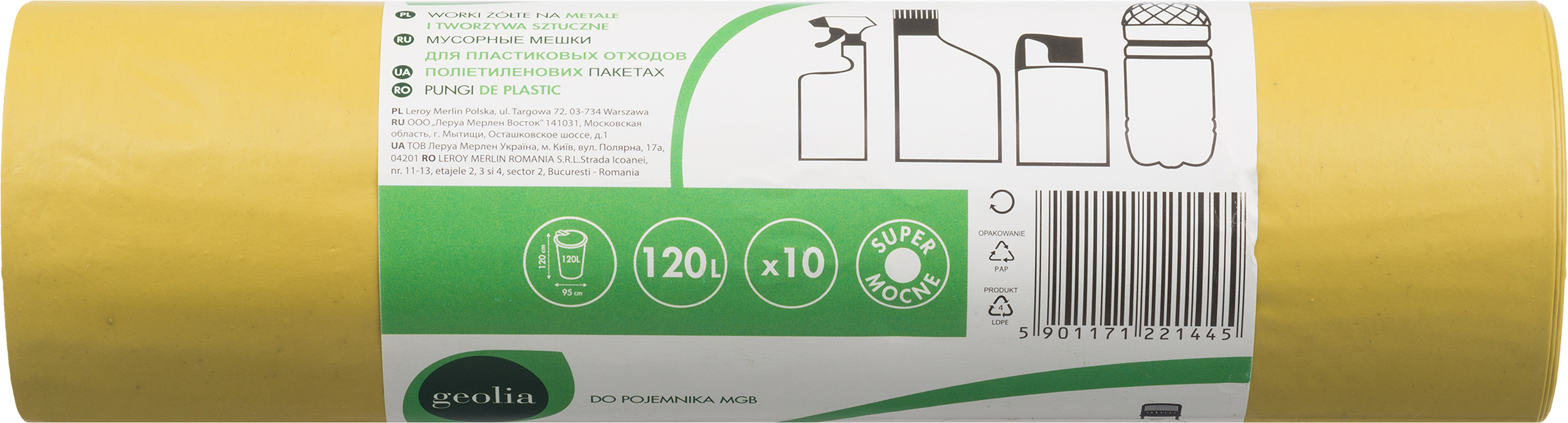 Worki na śmieci 120l 10szt. żółte Geolia - 2
