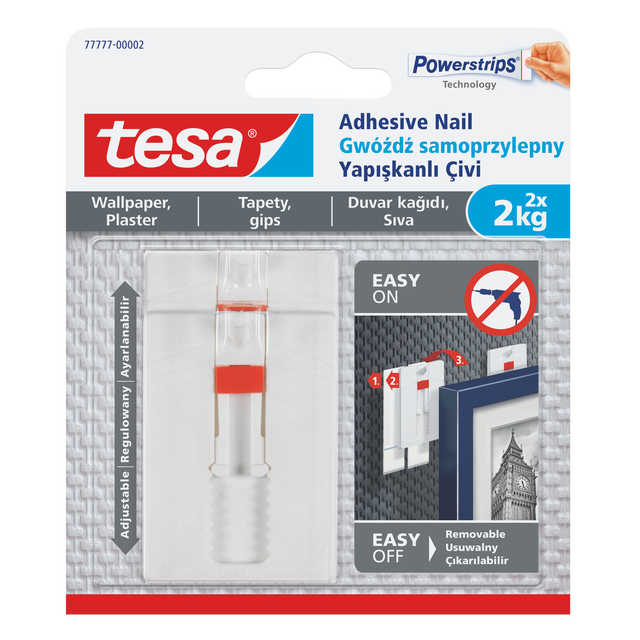 Gwóźdź samoprzylepny regulowany tapeta i gips 2 kg 2 szt. Tesa