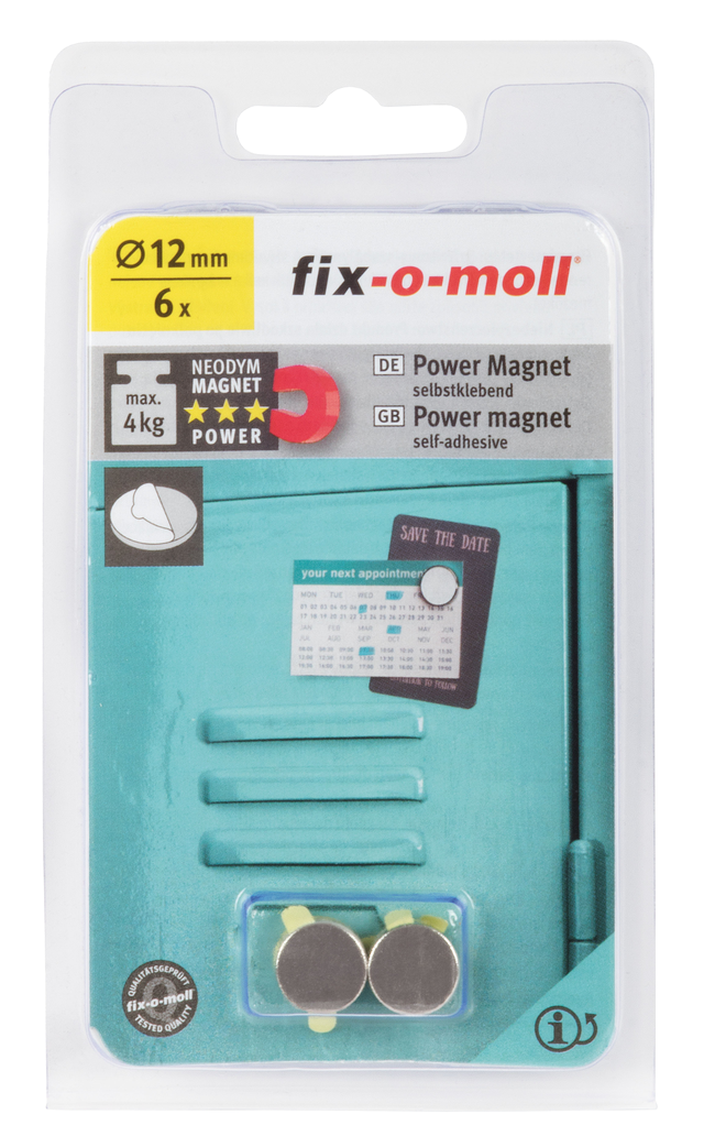 Magnes neodymowy okrągły 12 x 1.5 mm 4 kg 6 szt. Fix-O-Moll