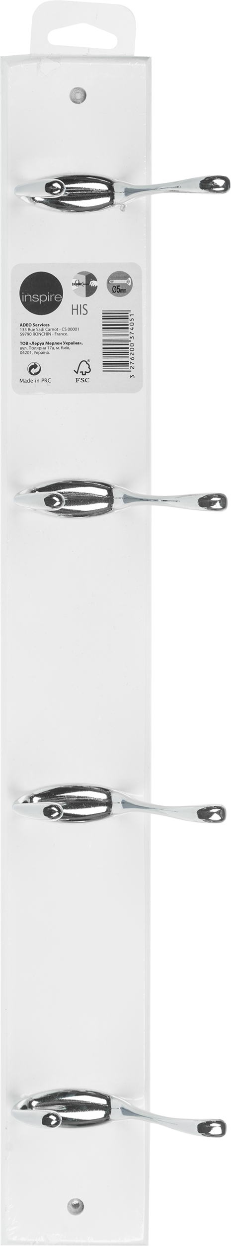 Appendiabiti da avvitare  INSPIRE His in legno bianco opaco 4 ganci L 10.5 x H 54.8 cm - 8