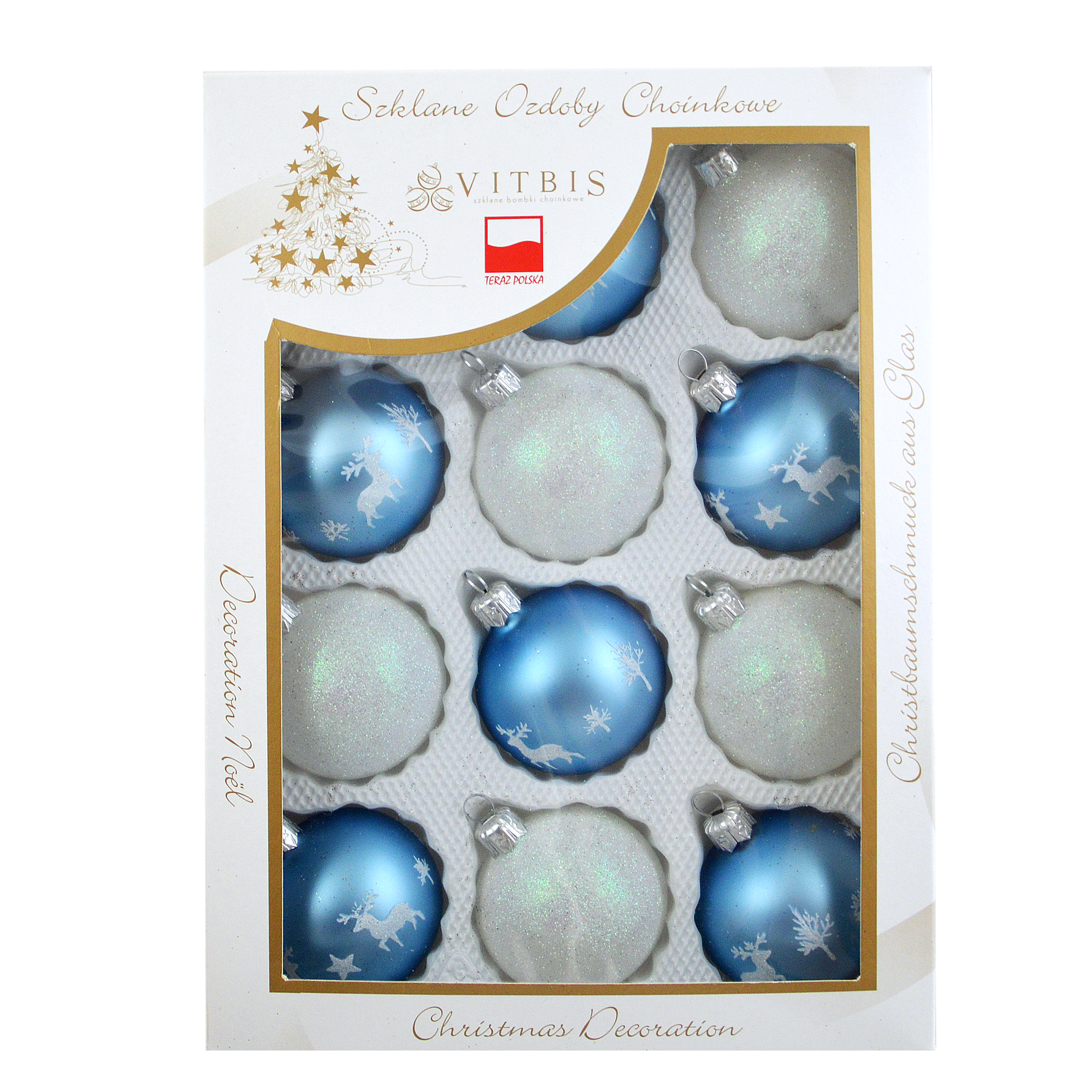 Bombki szklane 6 cm 12 sztuk ręcznie malowane różne wzory Vitbis - 2