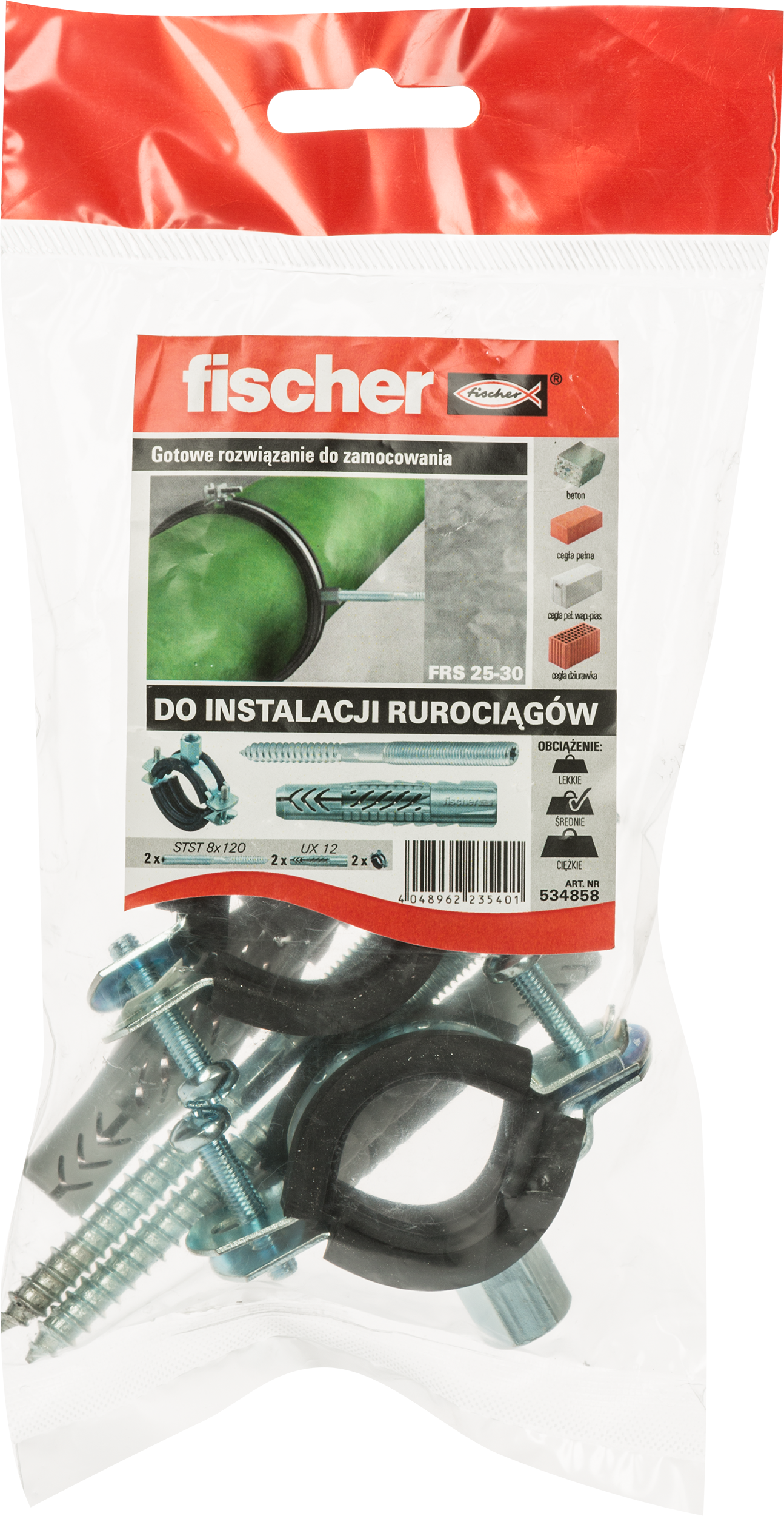 Zestaw obejm do rur 25-30 + STST 8X120 FISCHER - 2