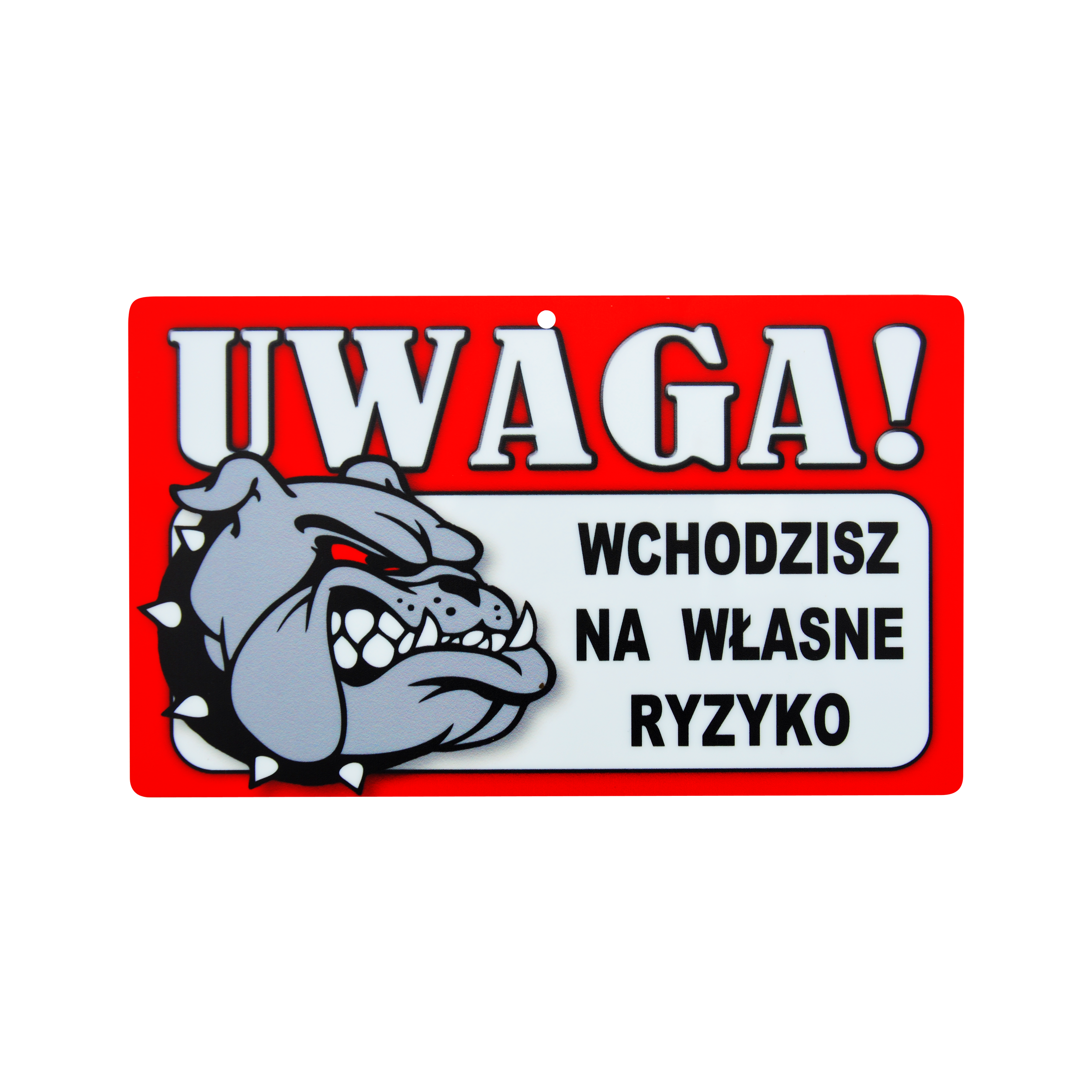 Znak informacyjny 'Uwaga! Wchodzisz na własne ryzyko' 12x20 cm