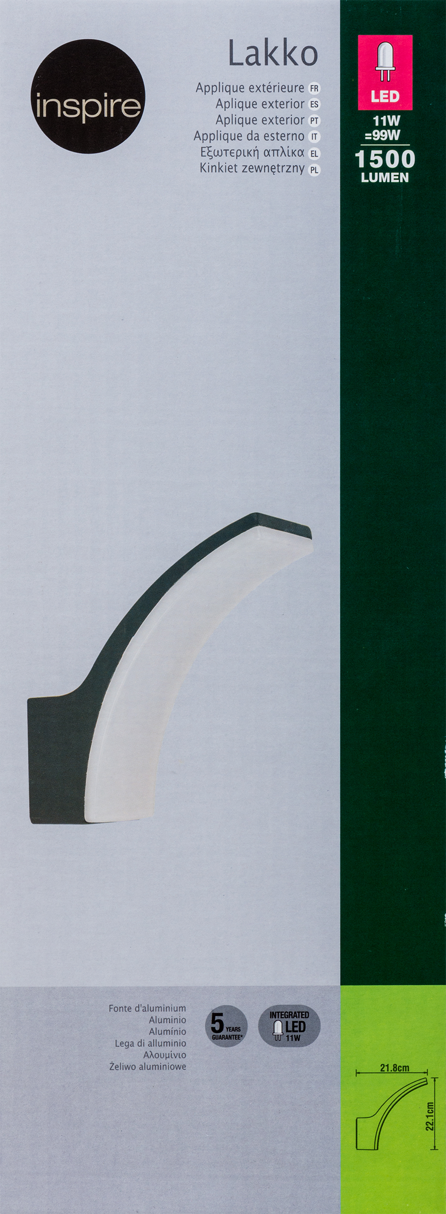 Applique LED moderno da esterno Lakko grigio IP44, luce bianco naturale 1200 lumen, INSPIRE - 30
