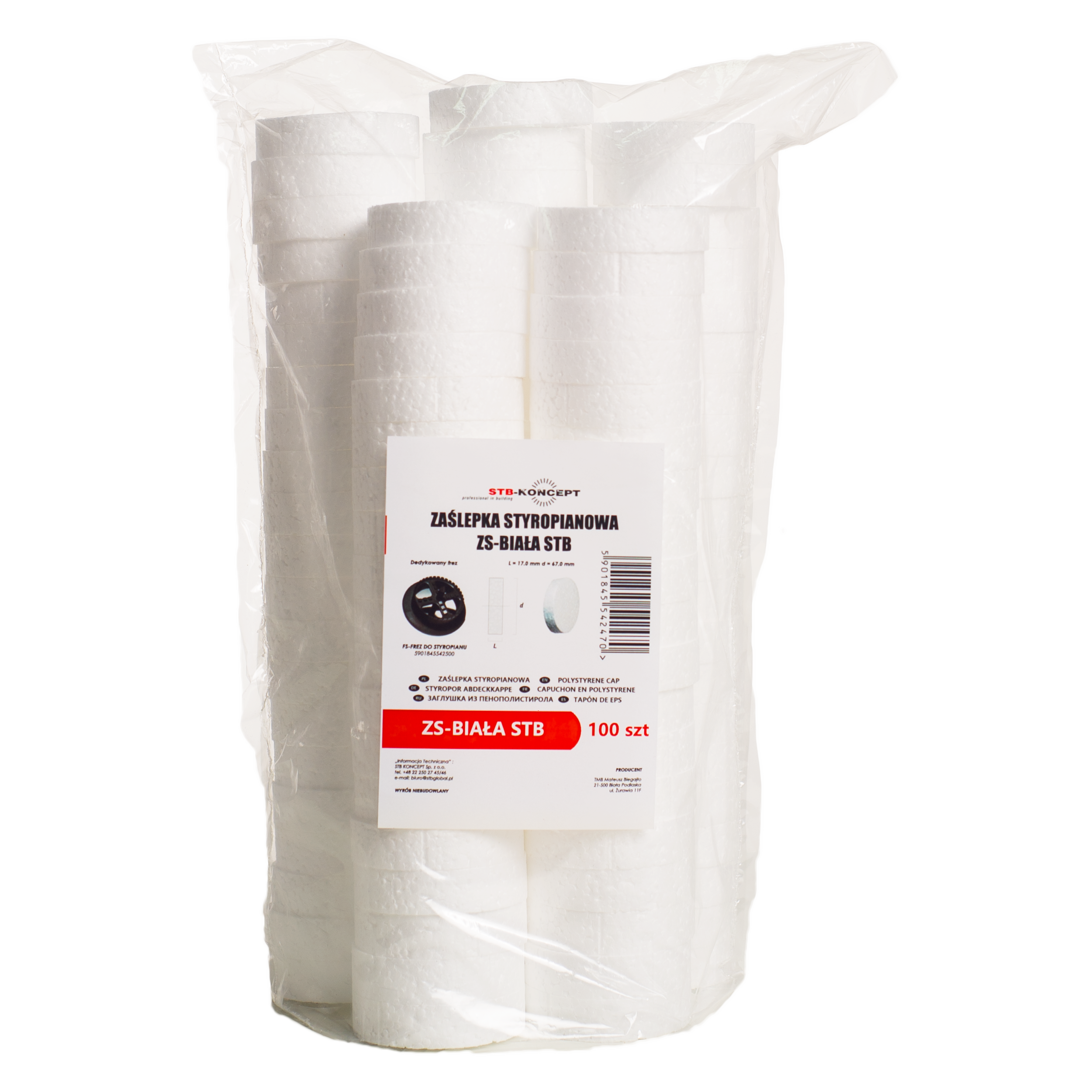 Zaślepka ze styropianu biała 67 mm 100 sztuk STB - 2