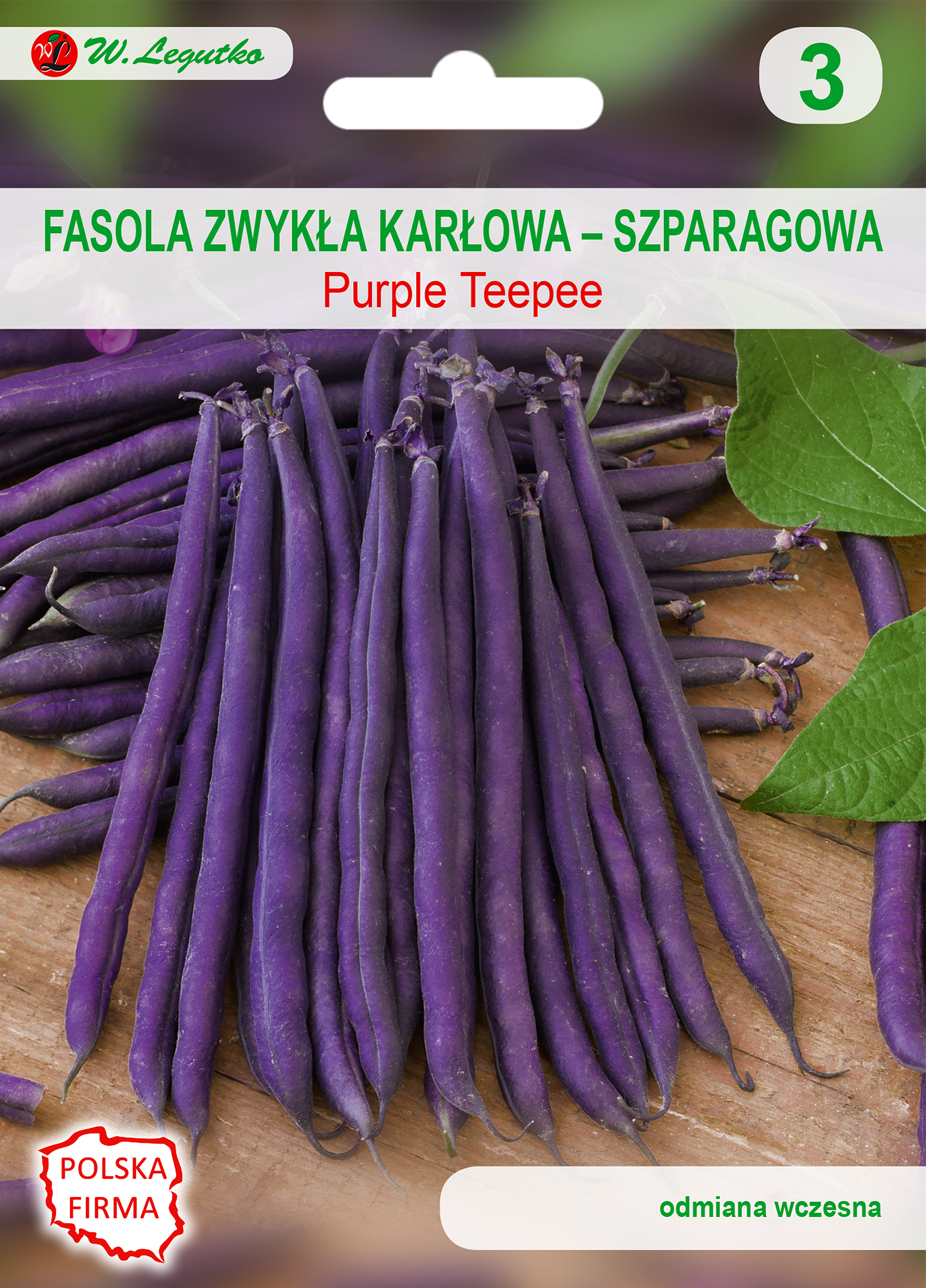 Fasola szparagowa karłowa Purple Teepee nasiona 35g W. Legutko
