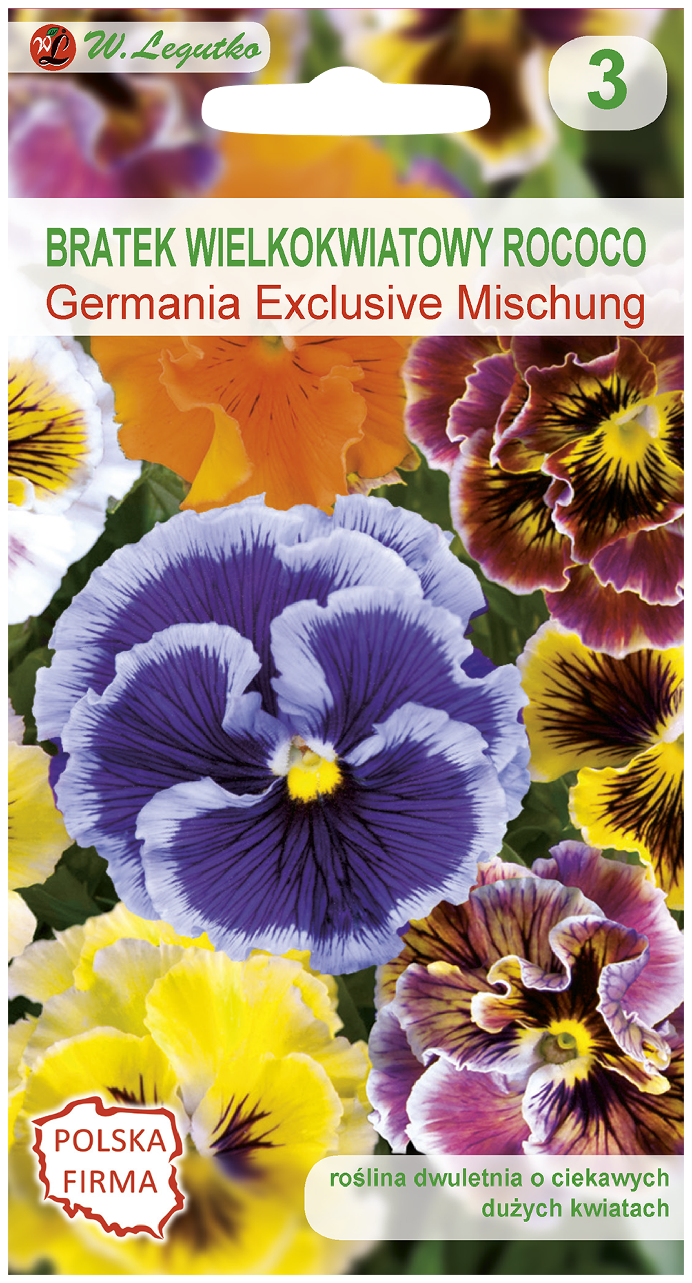 Bratek wielkokwiatowy Rococo Germania mix nasiona tradycyjne W.Legutko