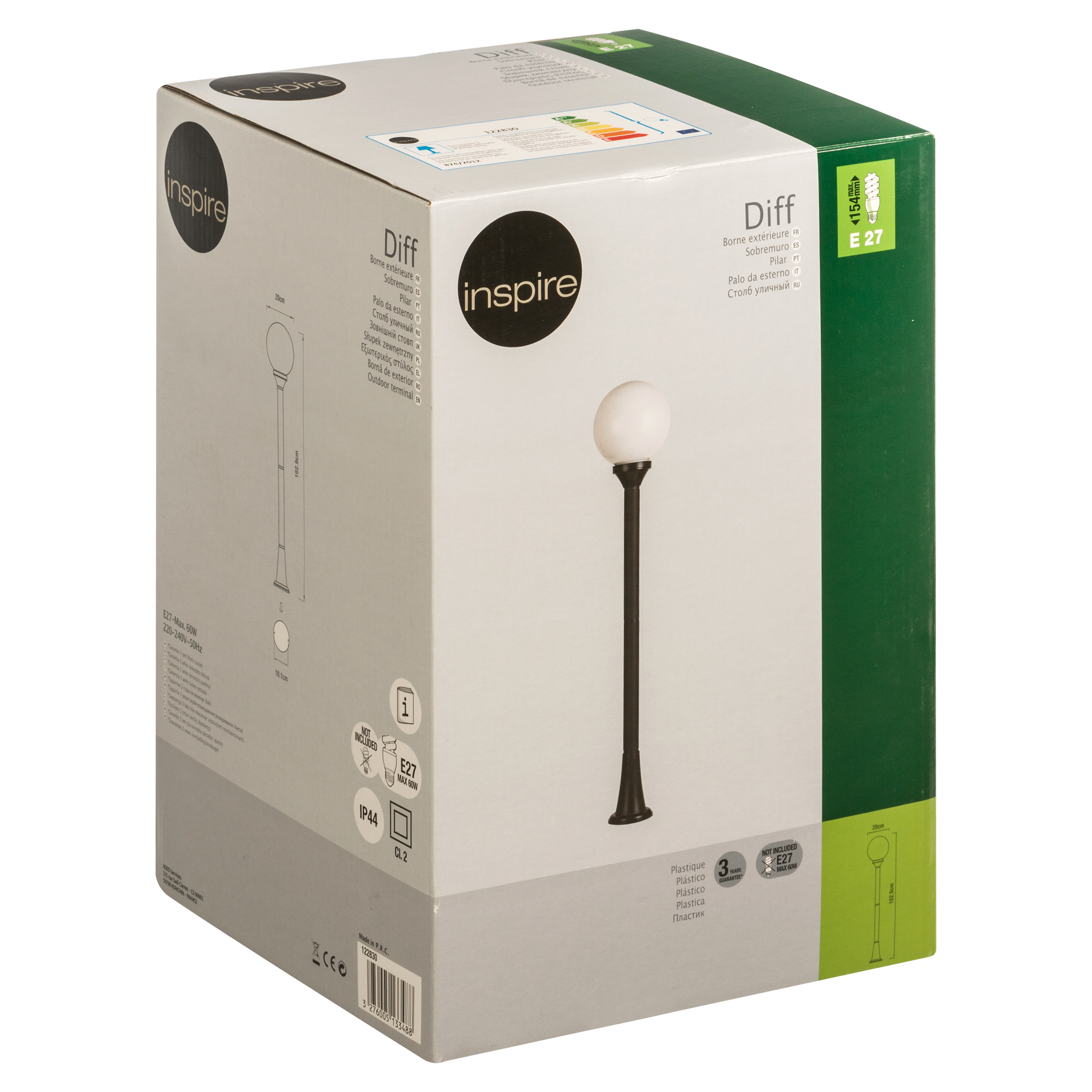 Lampa ogrodowa stojąca DIFF IP44 czarna E27 INSPIRE - 9