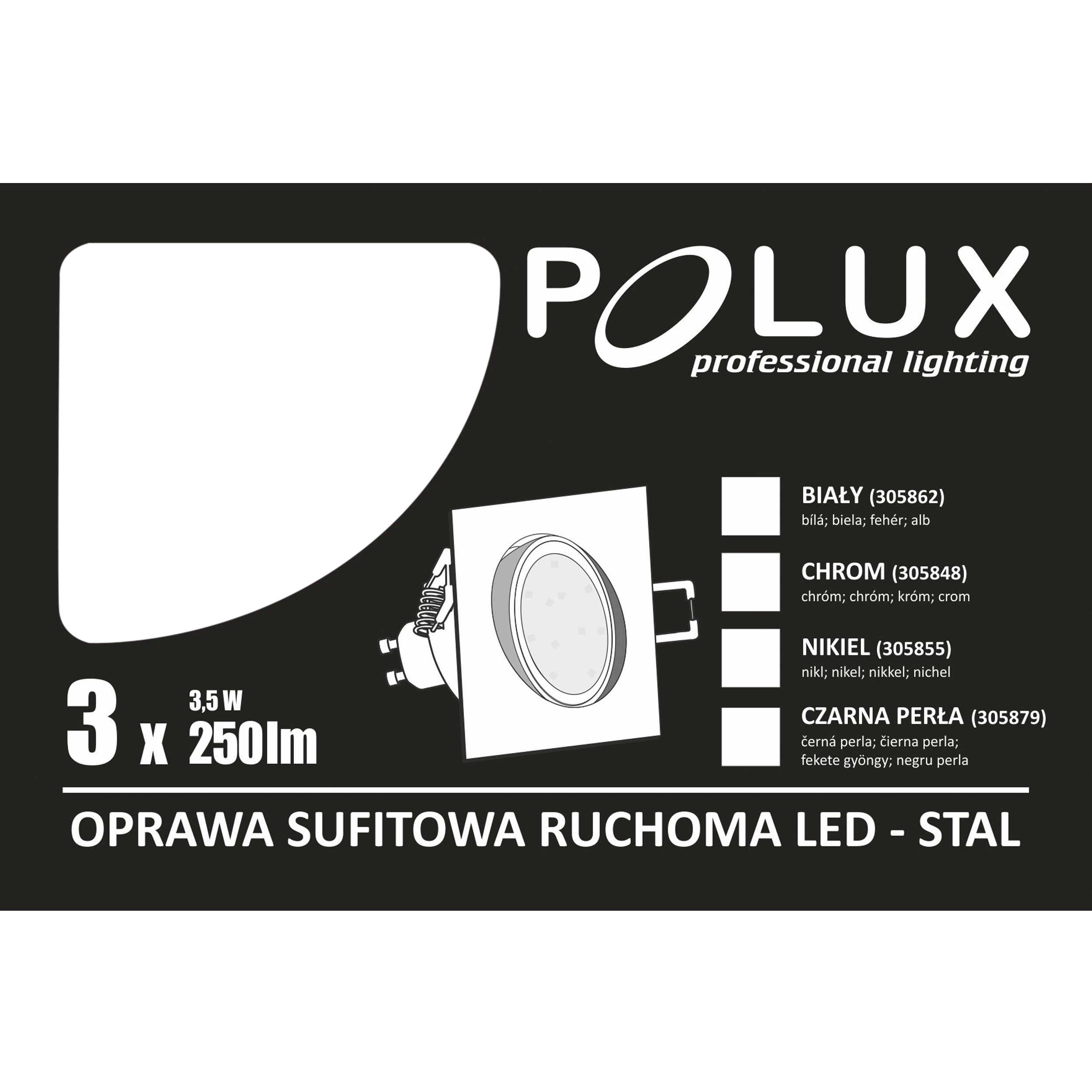 Zestaw opraw stropowych oczek 3 szt. OLIN czarne kwadratowe LED POLUX - 4