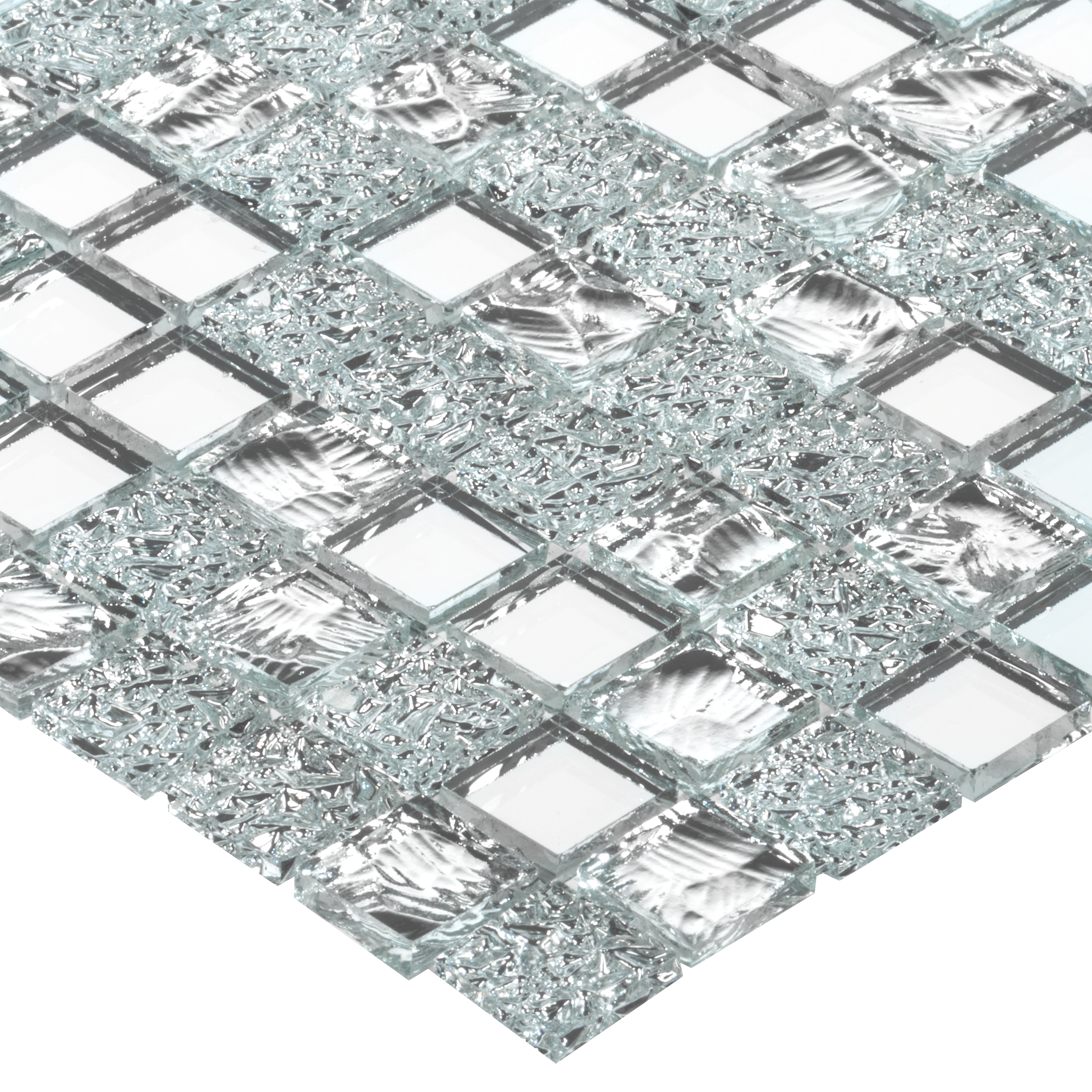 Mosaico in vetro Ice Mirror argento lucido L 29.7 x L 29.7cm x Sp. 4 mm - 16