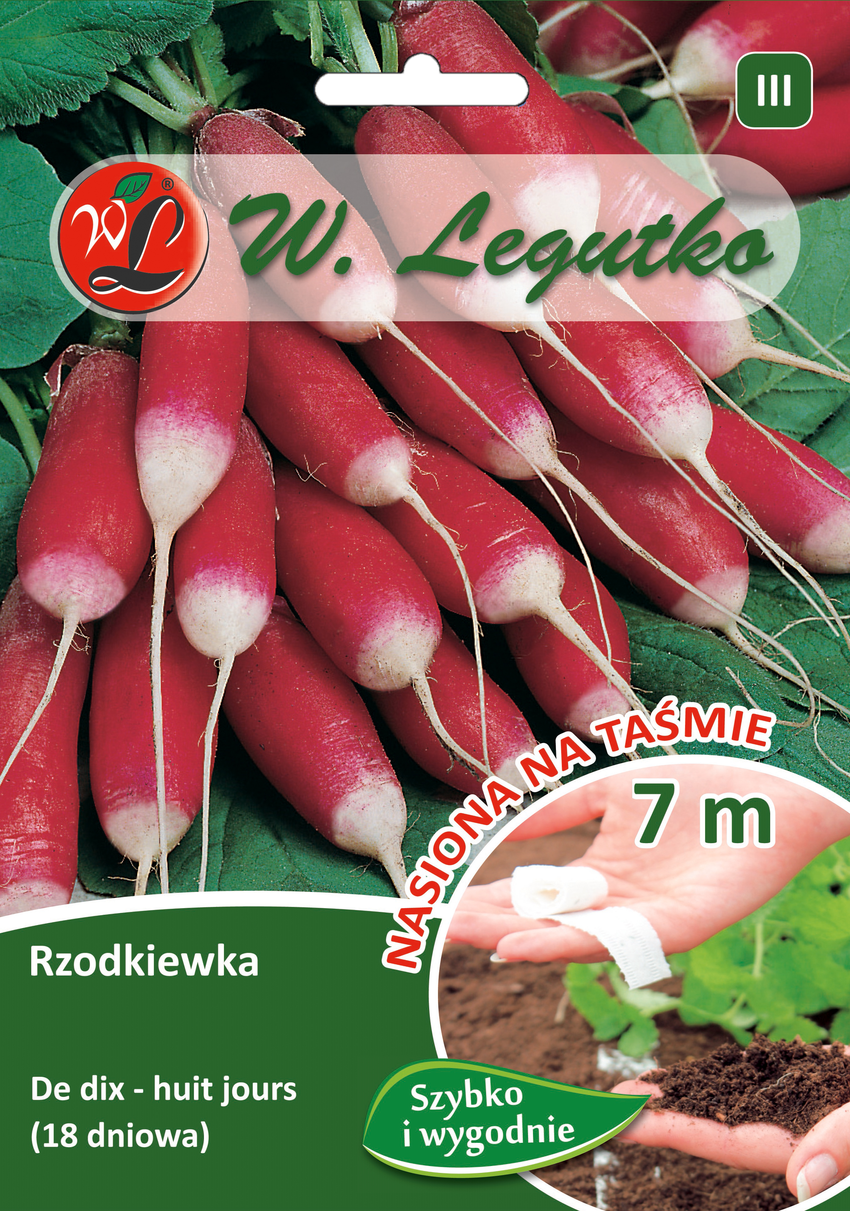 Rzodkiewka De Dix-huit Jours nasiona na taśmie 7 m W. Legutko