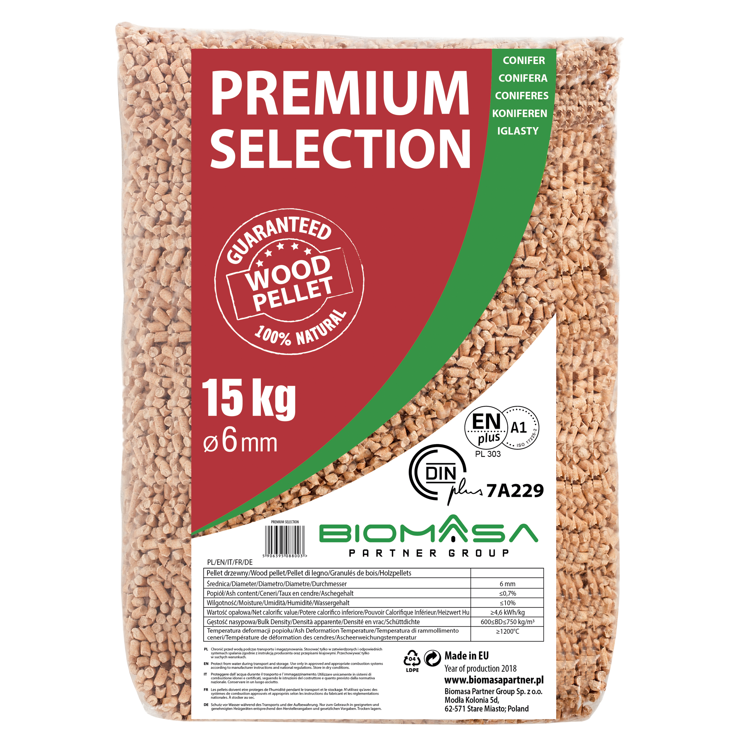 Pellet PREMIUM 15 kg Klasa Pelletu A1 BIOMASA PARTNER GROUP