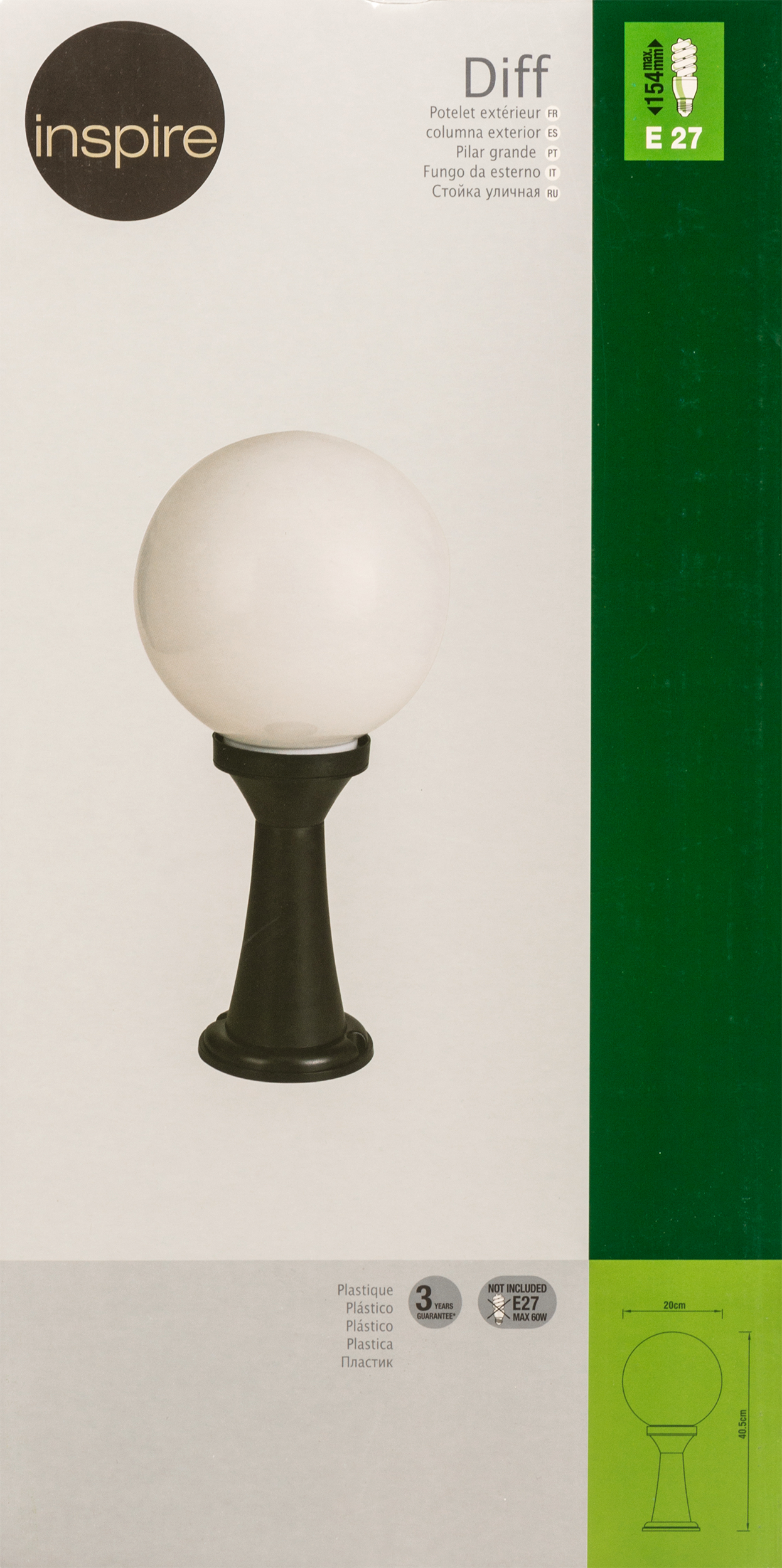 Lampa ogrodowa stojąca DIFF IP44 czarna E27 INSPIRE - 9