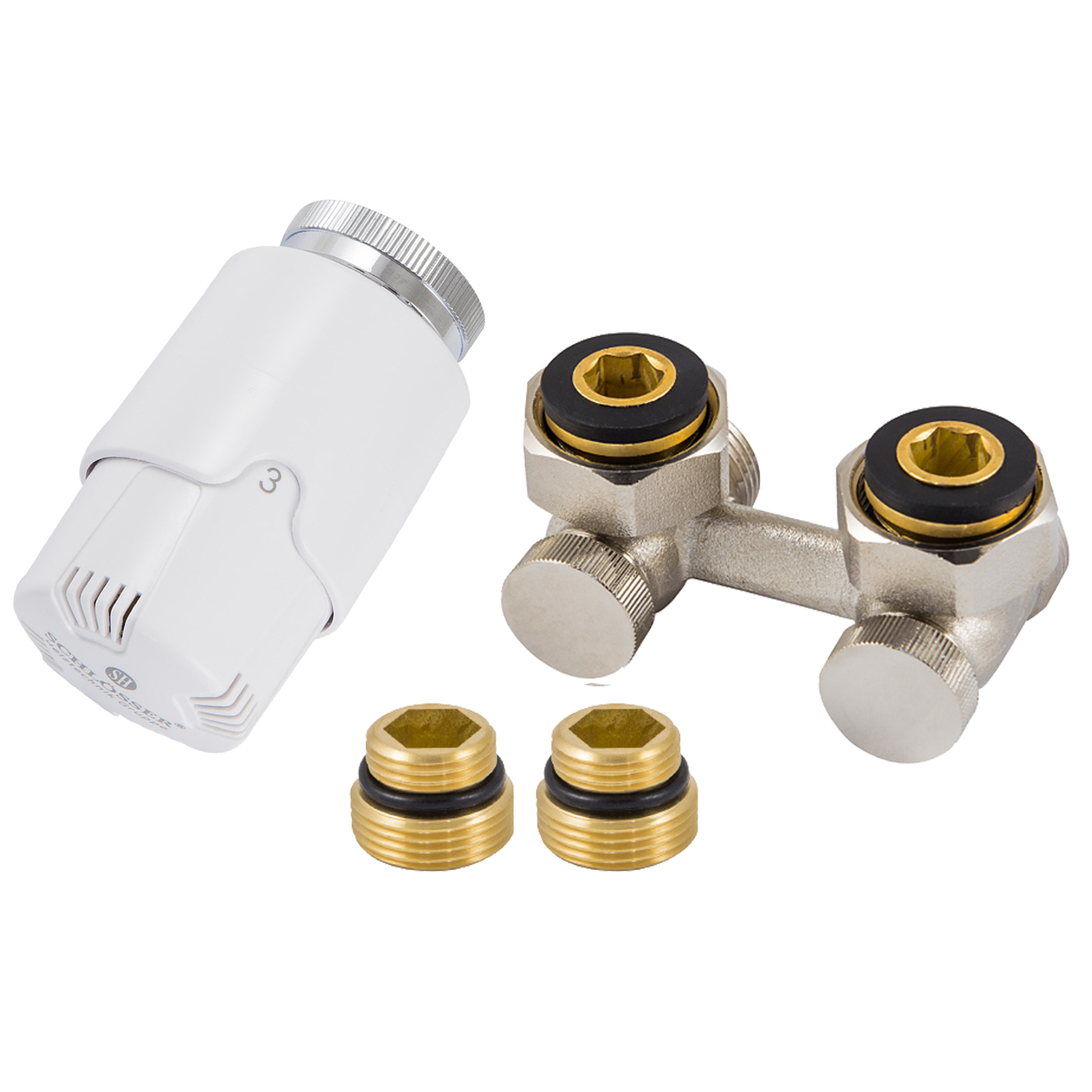 Zestaw termostatyczny KĄTOWY 3/4" nikiel SCHLOSSER