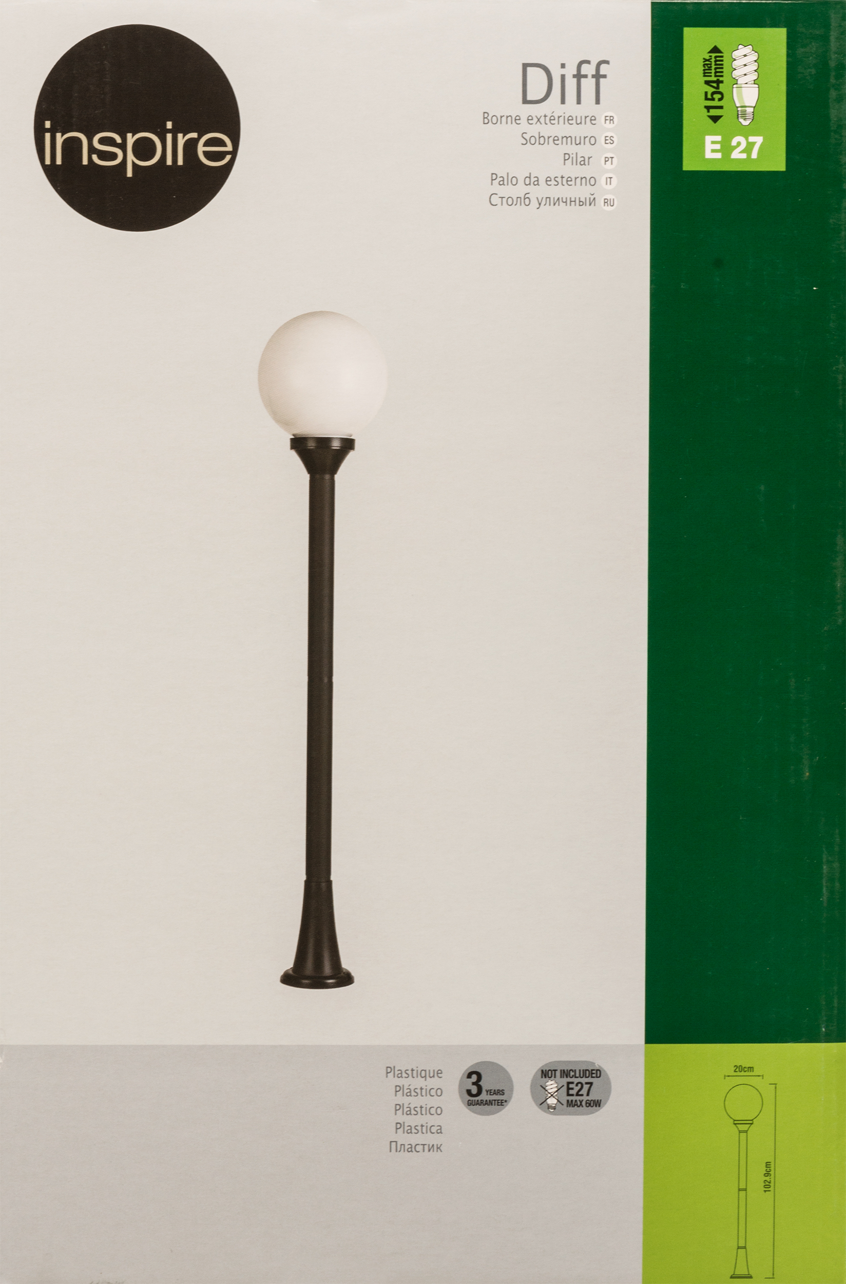 Lampa ogrodowa stojąca DIFF IP44 czarna E27 INSPIRE - 8