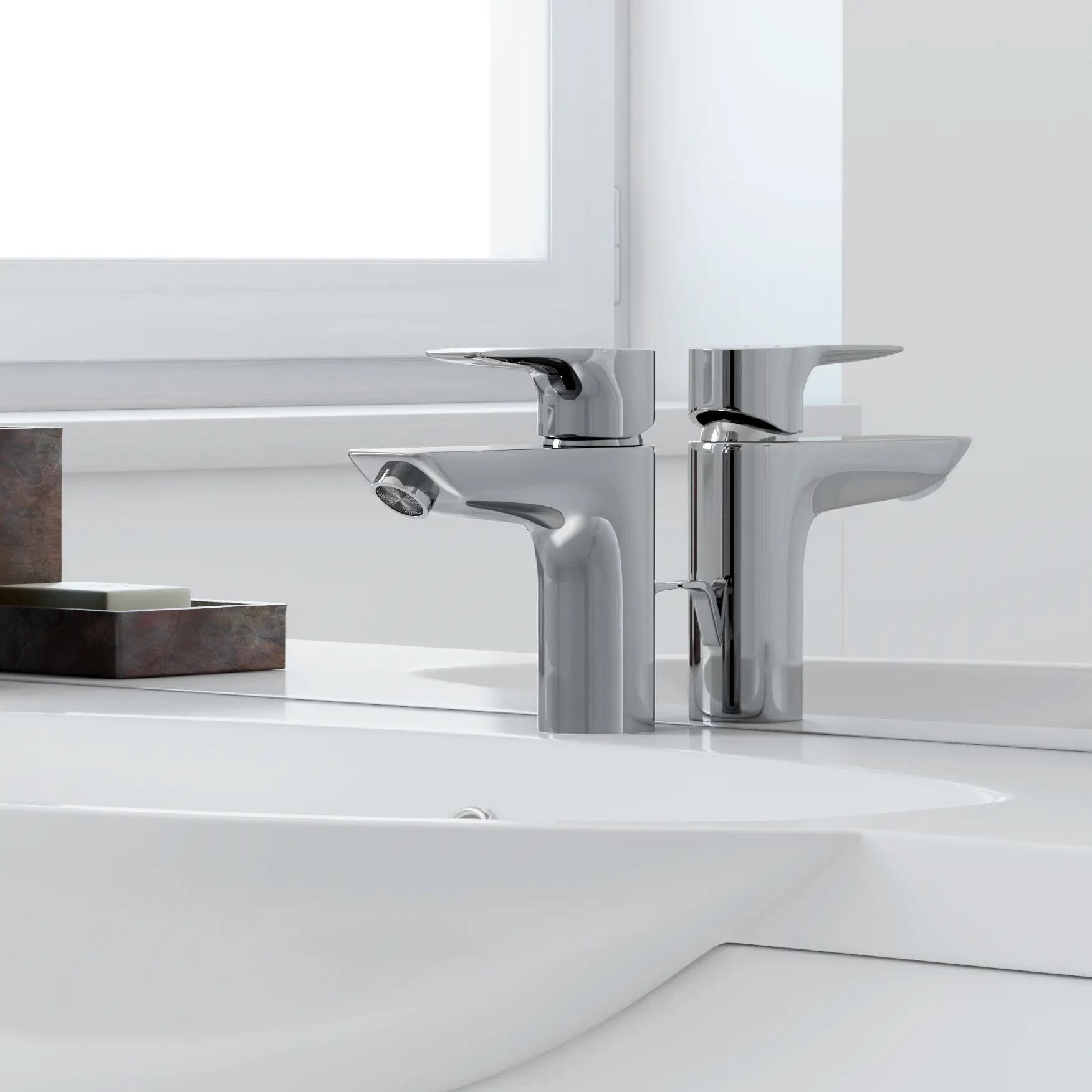 Mobile bagno da terra con lavabo L 80 x H 190 x P 33.5 cm bianco lucido 2 cassetti per vasca centrale Elise - 3