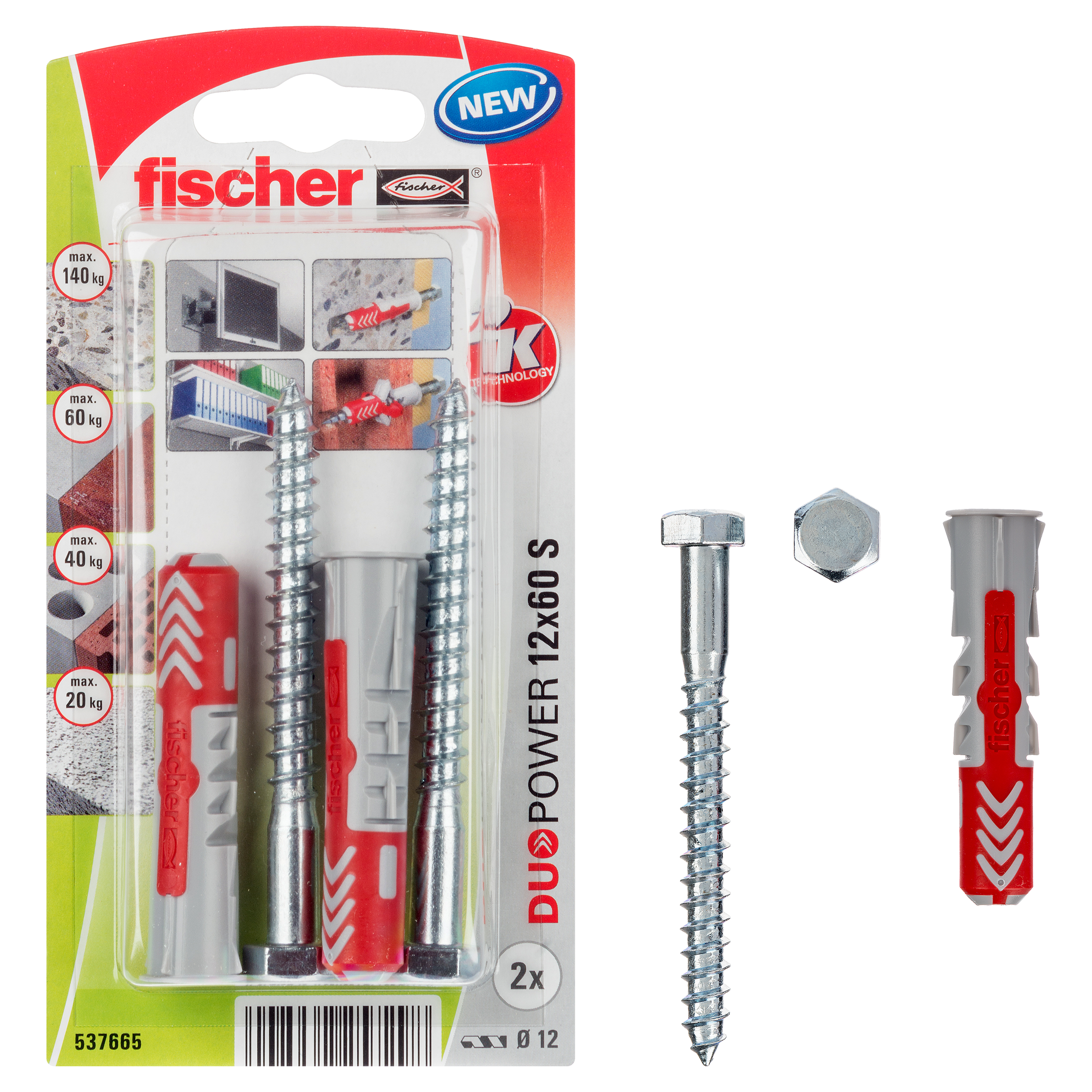 2 tacos + tornillos multimaterial FISCHER DUOPOWER , ø 12 x L. 60 mm - 2
