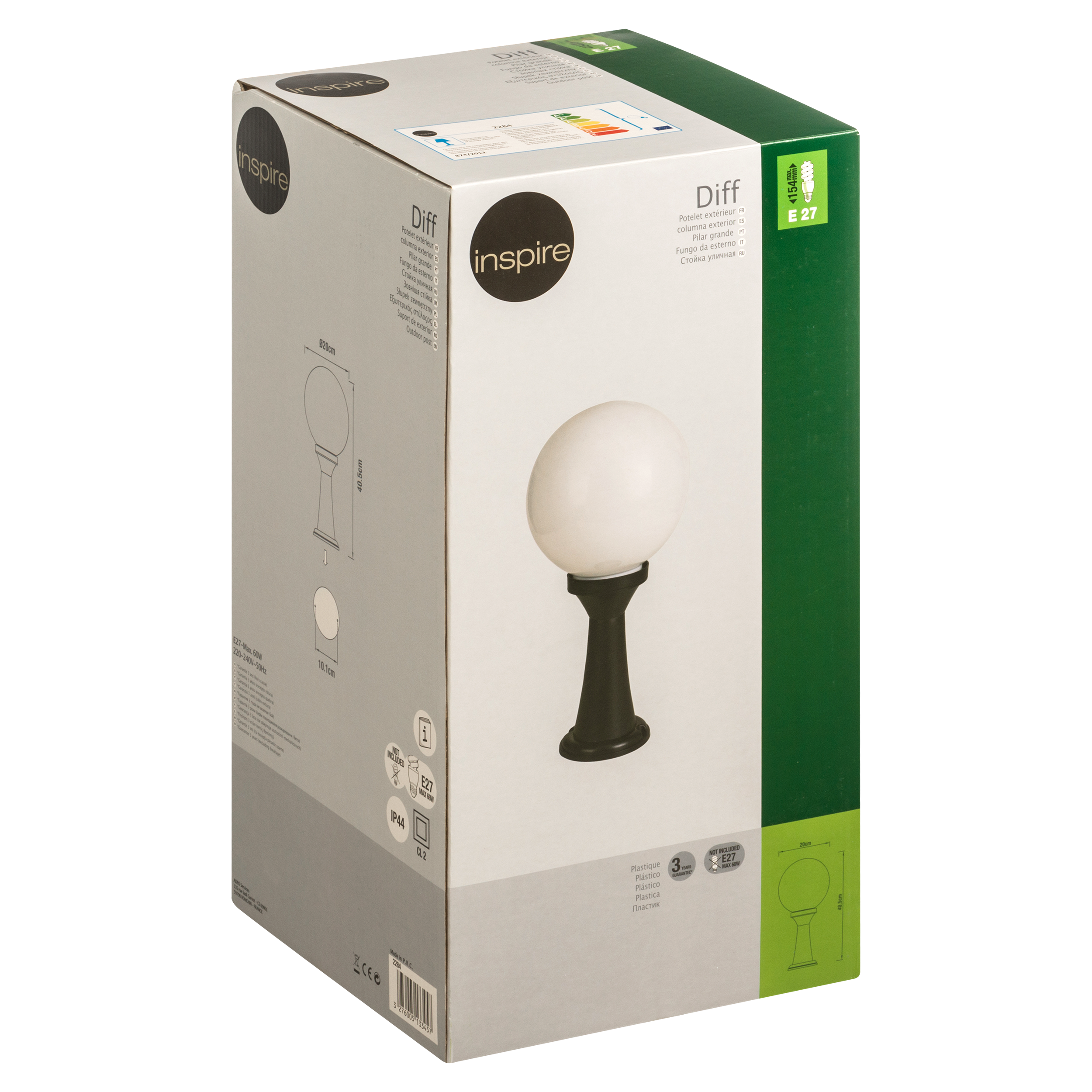 Lampa ogrodowa stojąca DIFF IP44 czarna E27 INSPIRE - 8