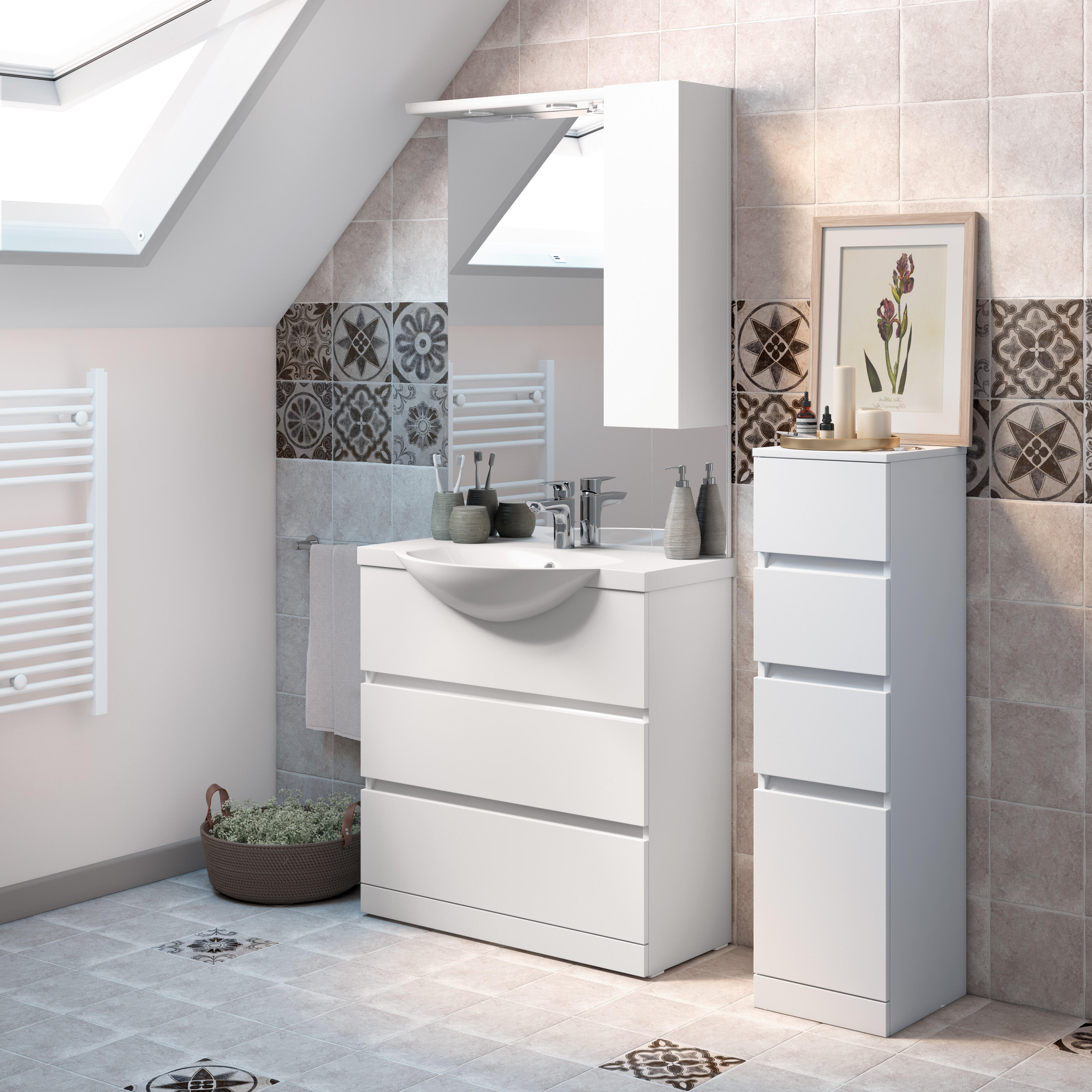 Set di mobile sottolavabo e lavabo Pull bianco L 80 x P 46 H 56 cm | Leroy Merlin