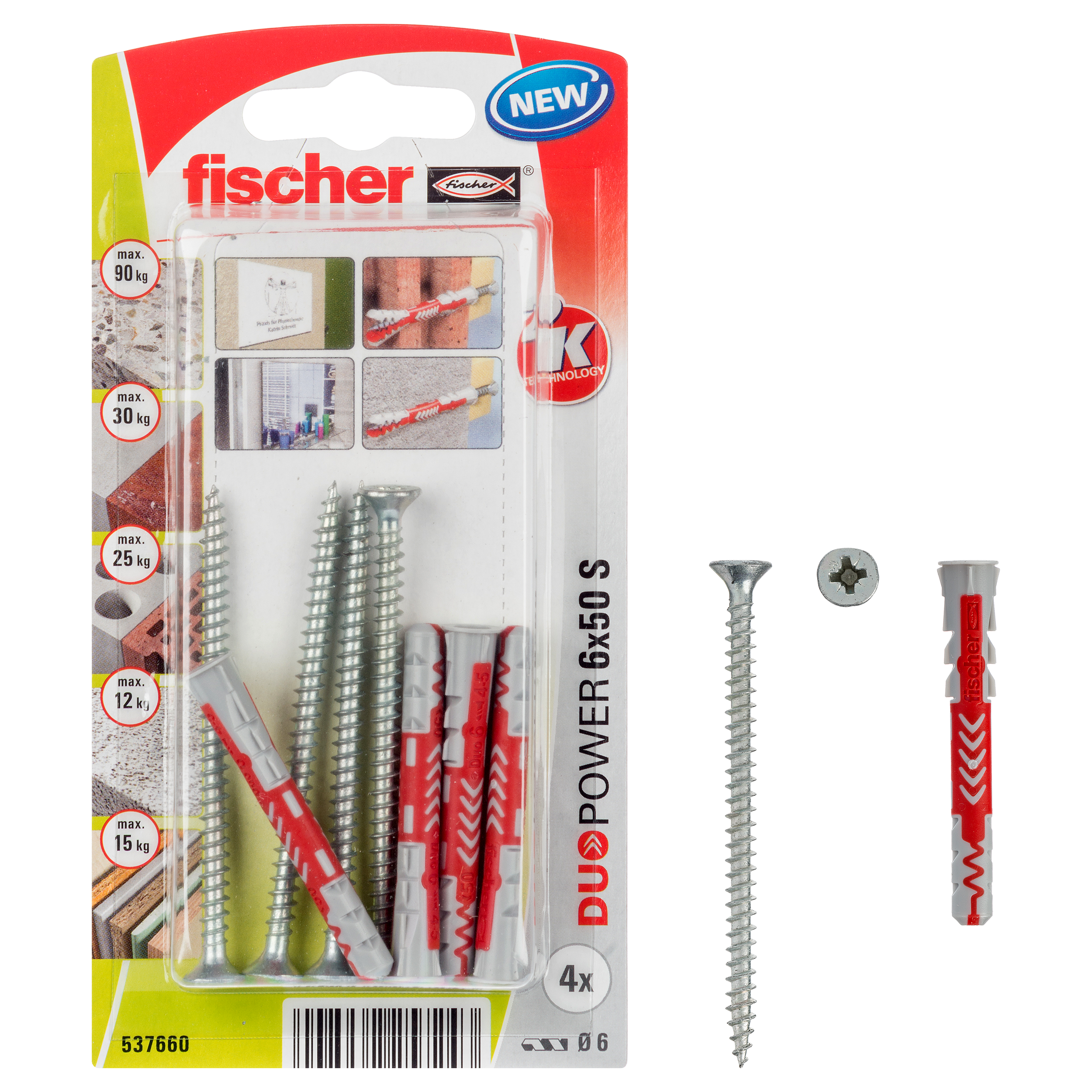 Set di tasselli  con vite FISCHER DuoPower Lungo 6x50 S K   in nylon 4 pezzi - 4