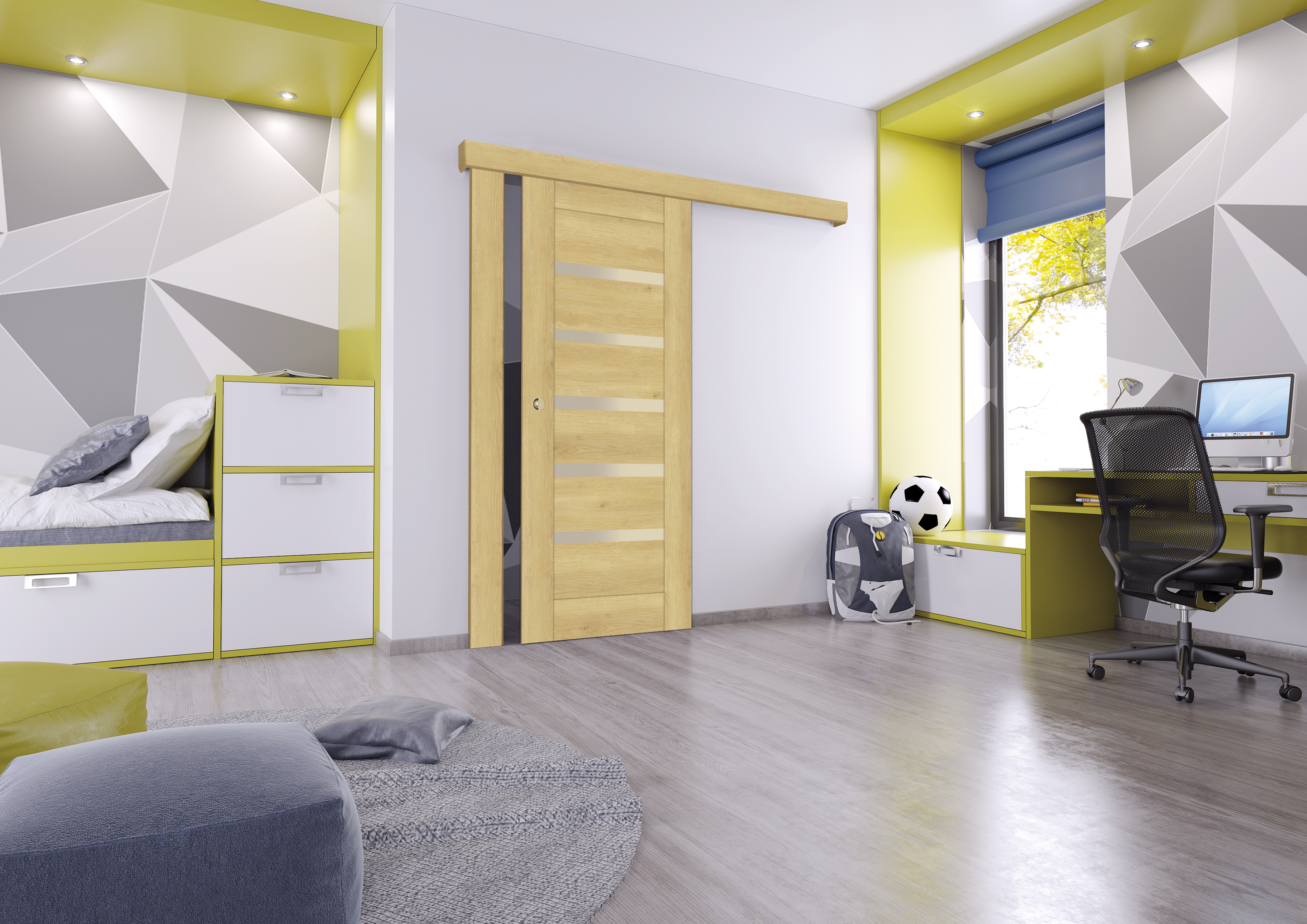 System naścienny do drzwi przesuwnych z karniszem Dąb piaskowy ARTENS - 2