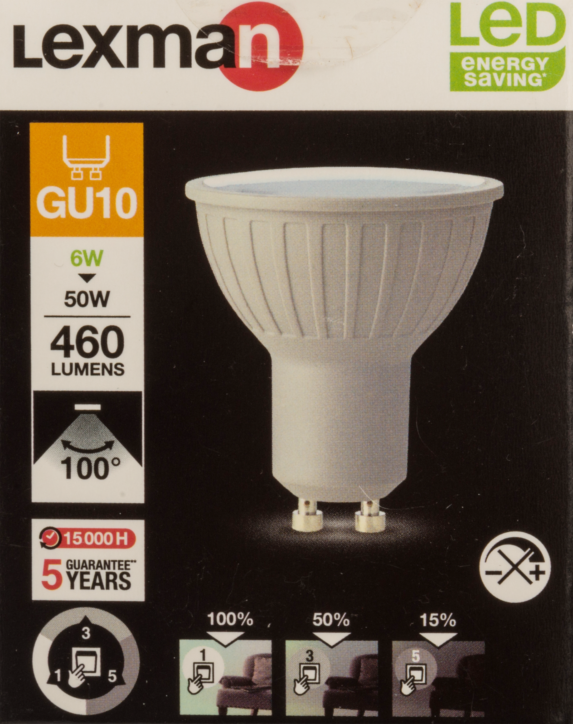 Lampadina LED, GU10 faretto, opaco, luce naturale, 6W= 460 LM (equiv 50 W), 50° dimmerabile, LEXMAN - 3