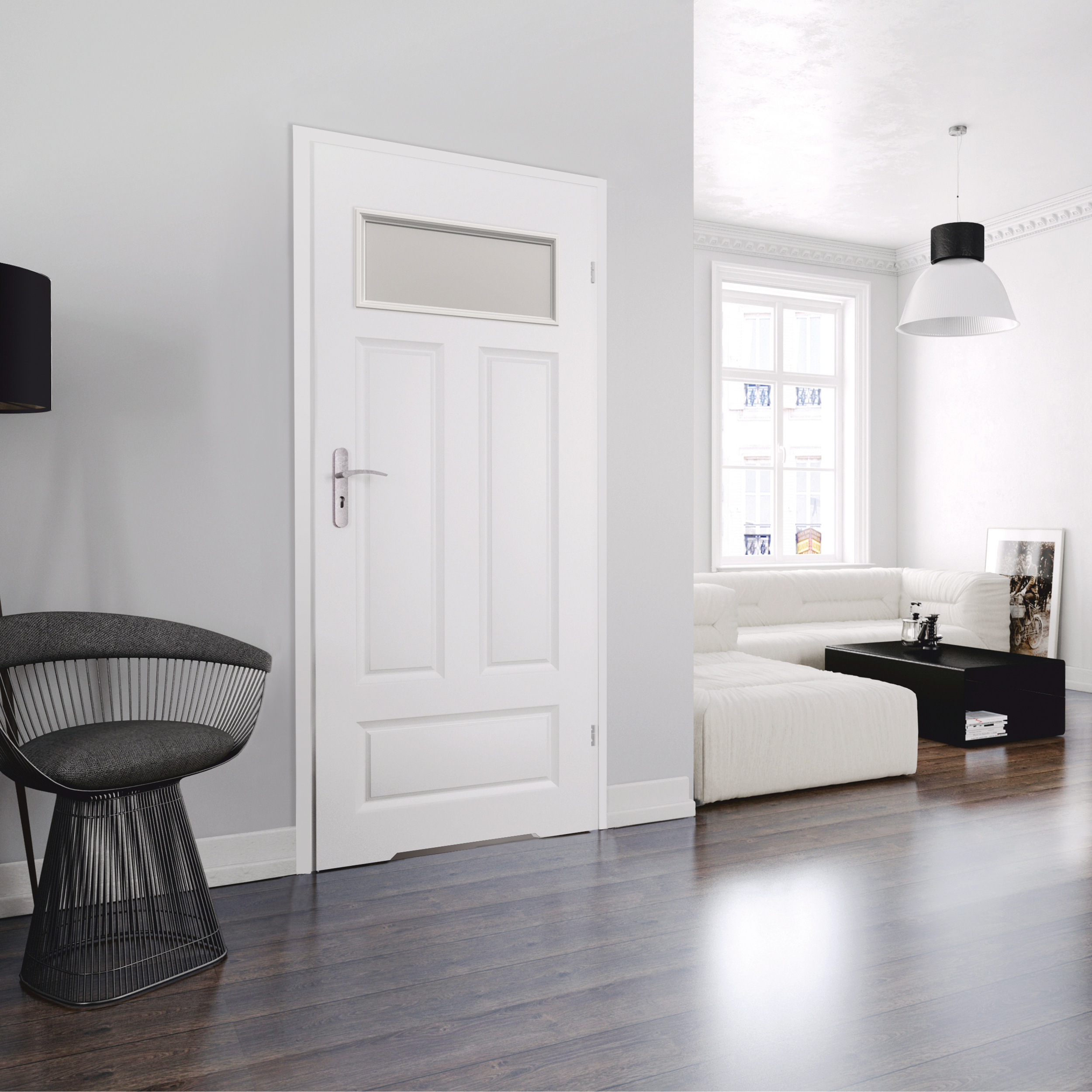 Drzwi wewnętrzne łazienkowe z szybą z podcięciem wentylacyjnym Morano I Białe 90 Prawe Classen - 2