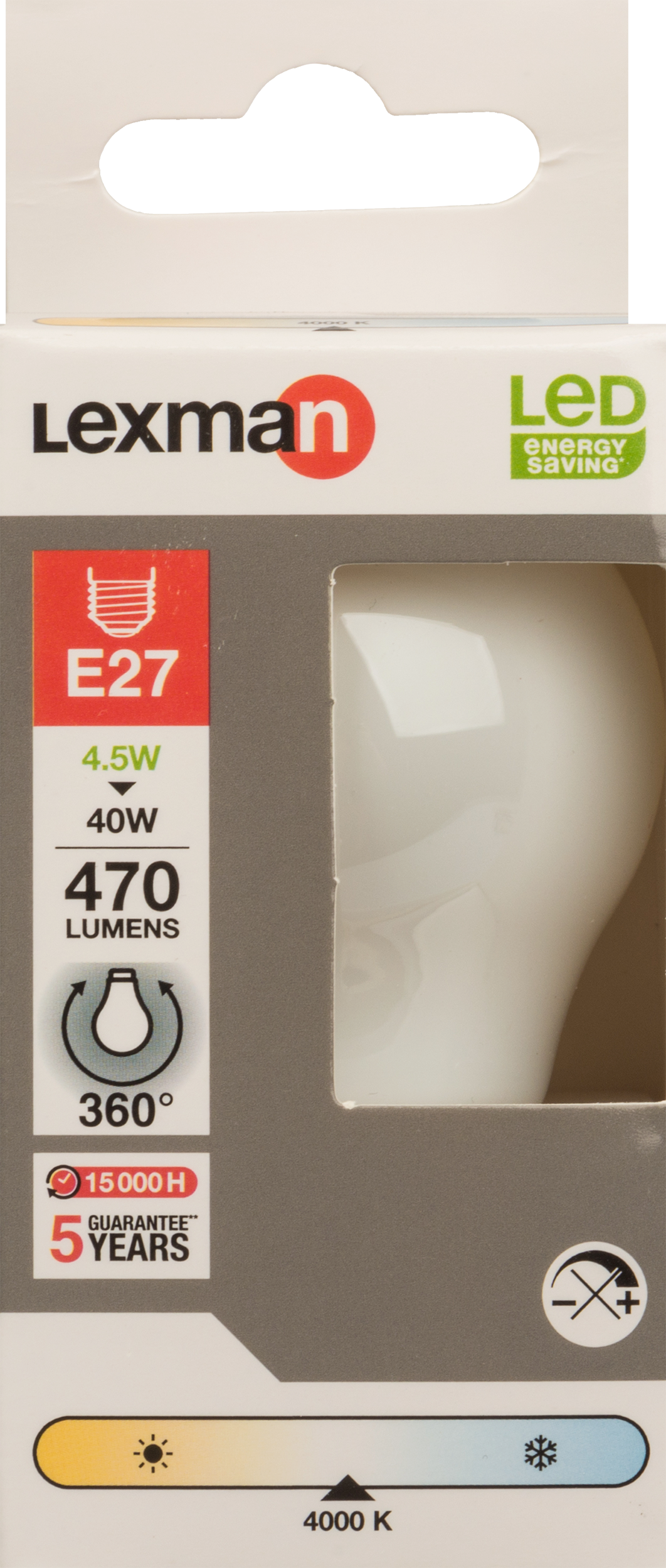Lampadina LED, E27 sferico, opaco, luce naturale, 4.5W= 470 LM 360°, LEXMAN - 3