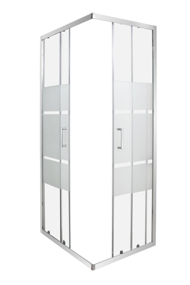 Box doccia angolare con porta scorrevole, vetro serigrafato 6 mm, L 88-100 cm x L 68-80 cm, H 190 cm, cromo Zesk