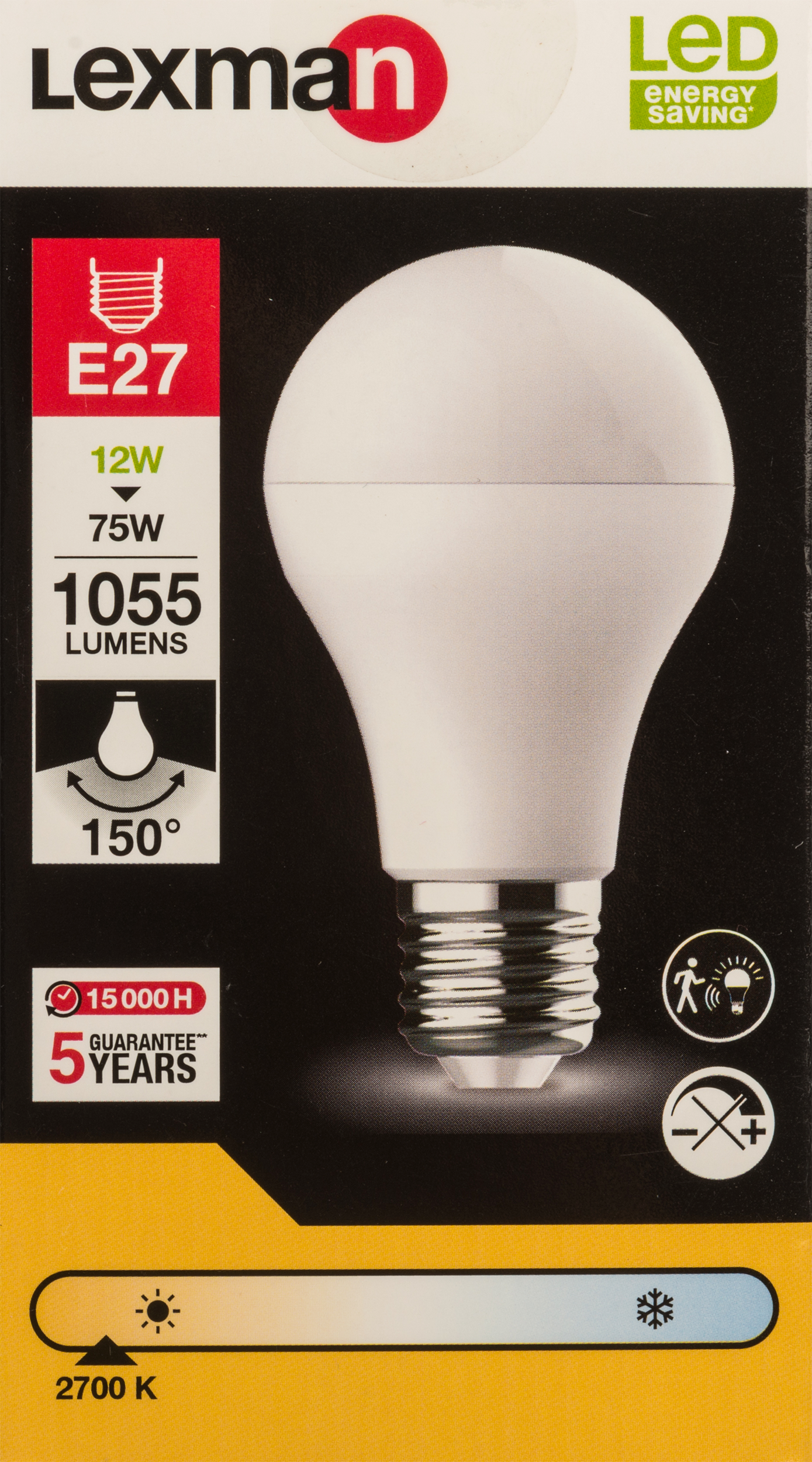 Lampadina LED, E27 goccia, smerigliato, 12W = 1055 LM (equiv 75 W), 150°, LEXMAN - 4