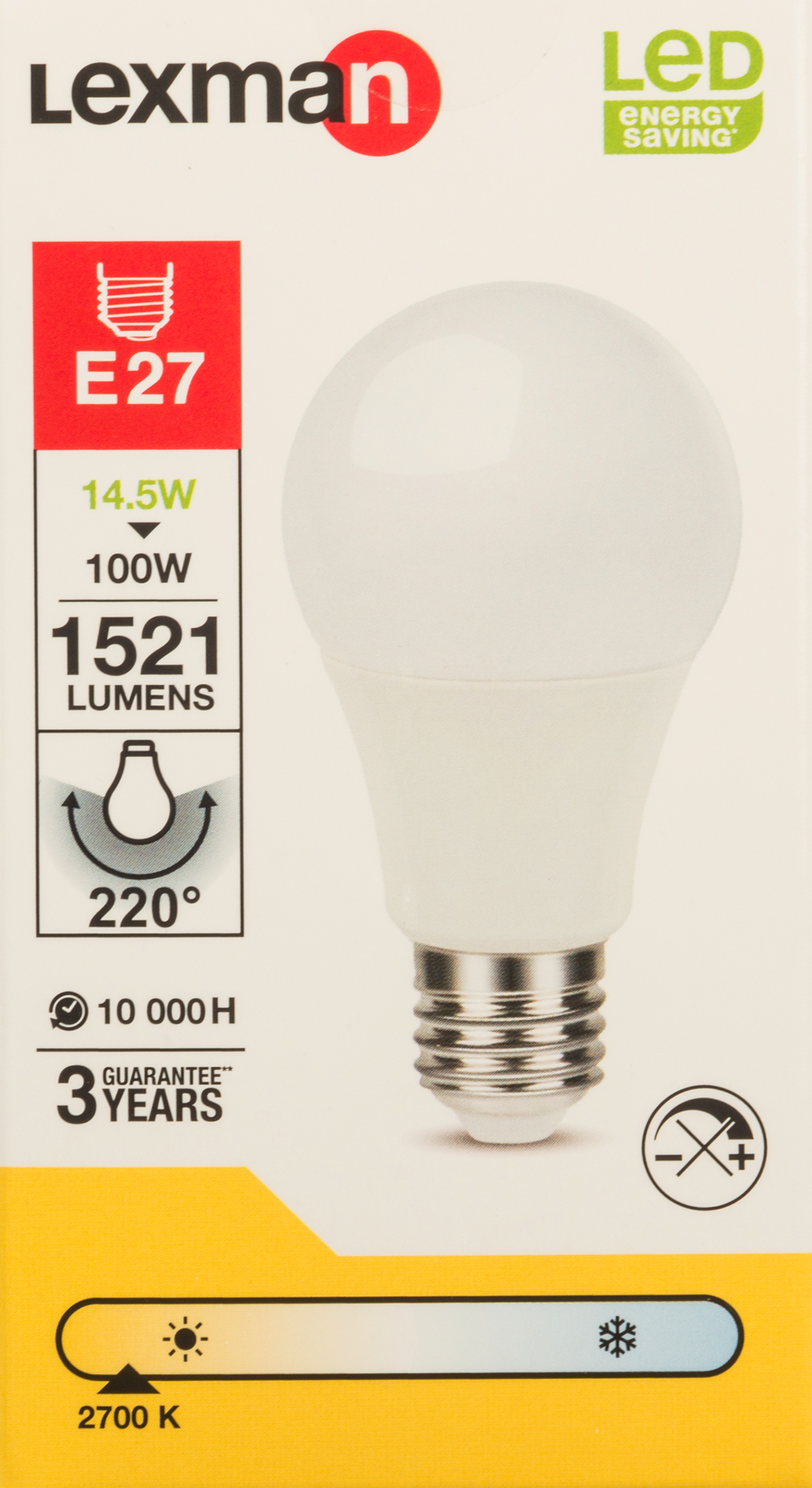 Lampadina LED, E27 goccia, smerigliato, luce calda, 14.5W= 1521 LM (equiv 100 W), 220°, LEXMAN - 3