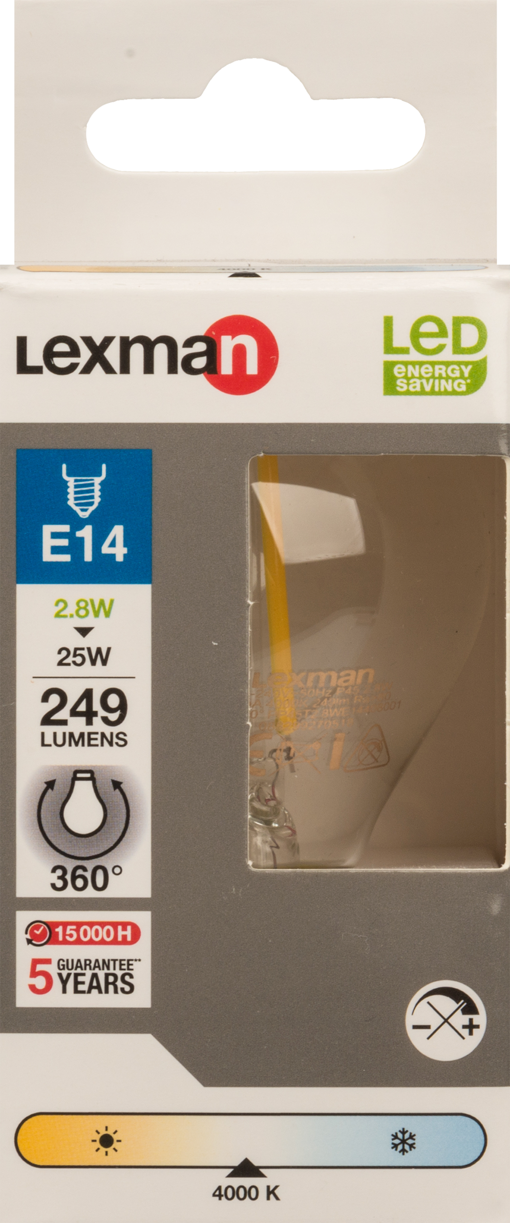 Lampadina LED, E14 sferico, trasparente, 2.8W = 250 LM, LEXMAN - 3