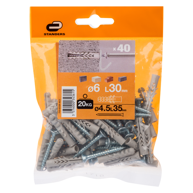 Kołek do materiałów pełnych 6 x 30 mm 40 szt. Standers