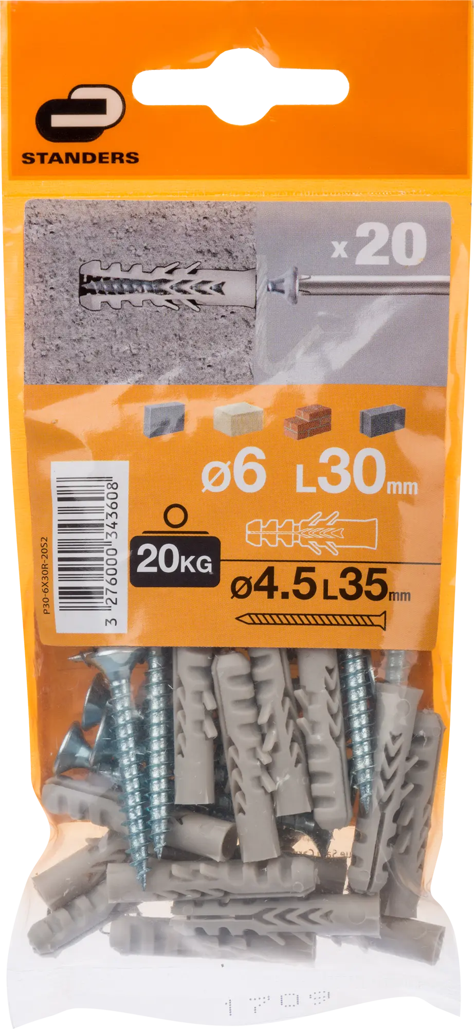Kołek do materiałów pełnych 6 x 30 mm 20 szt. Standers - 4