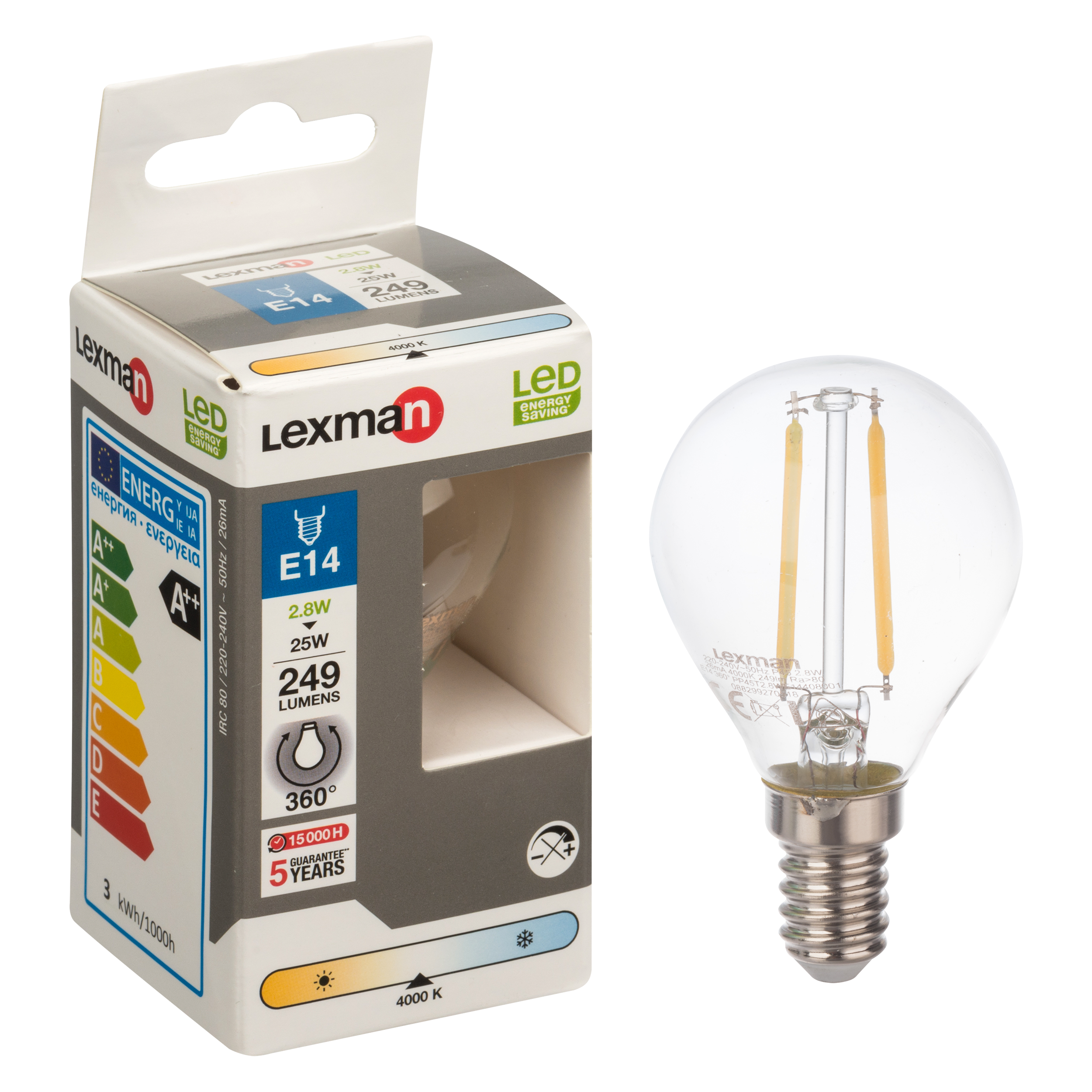 Lampadina LED, E14 sferico, trasparente, 2.8W = 250 LM, LEXMAN - 2