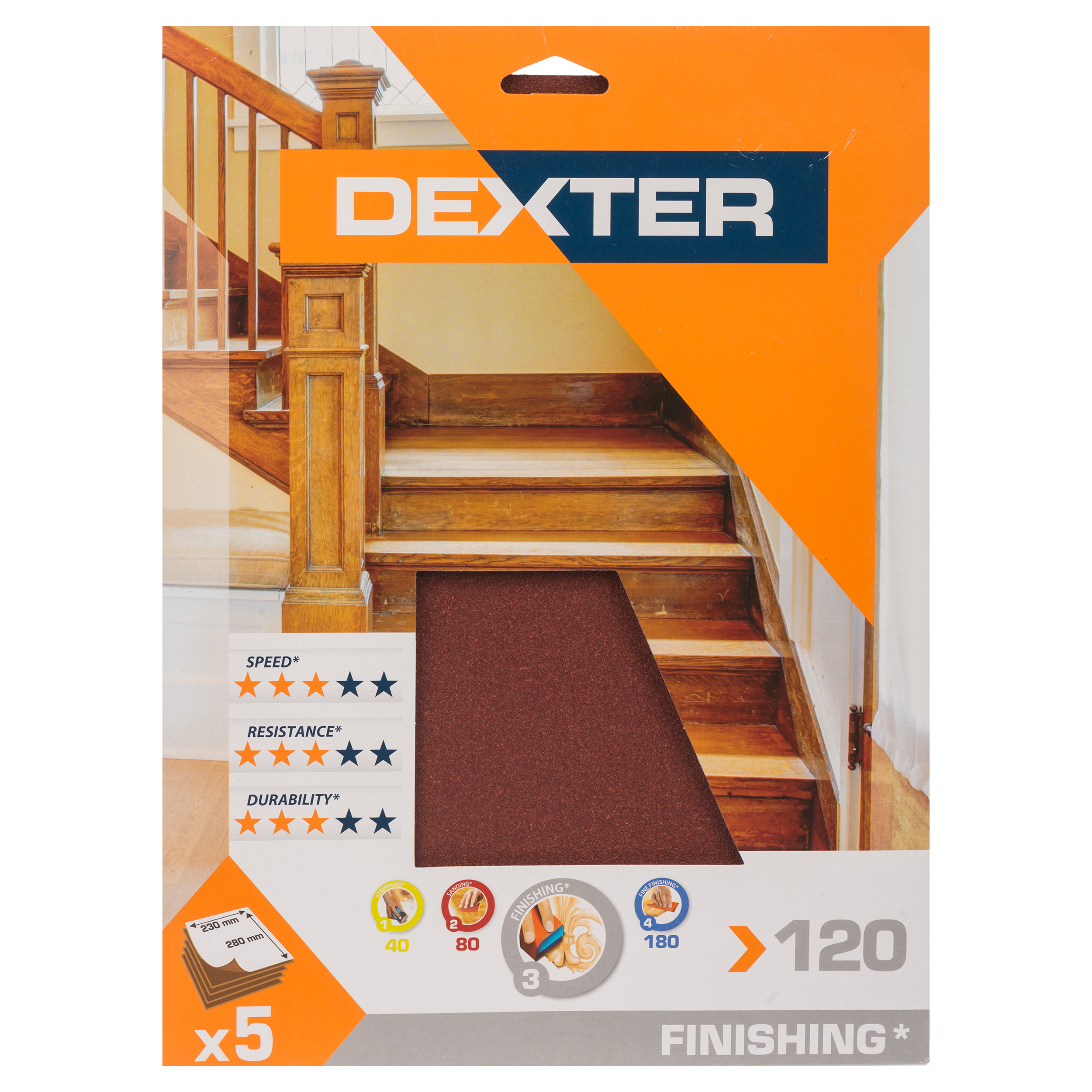 Papier ścierny DO DREWNA P120 230 x 280 mm DEXTER - 3