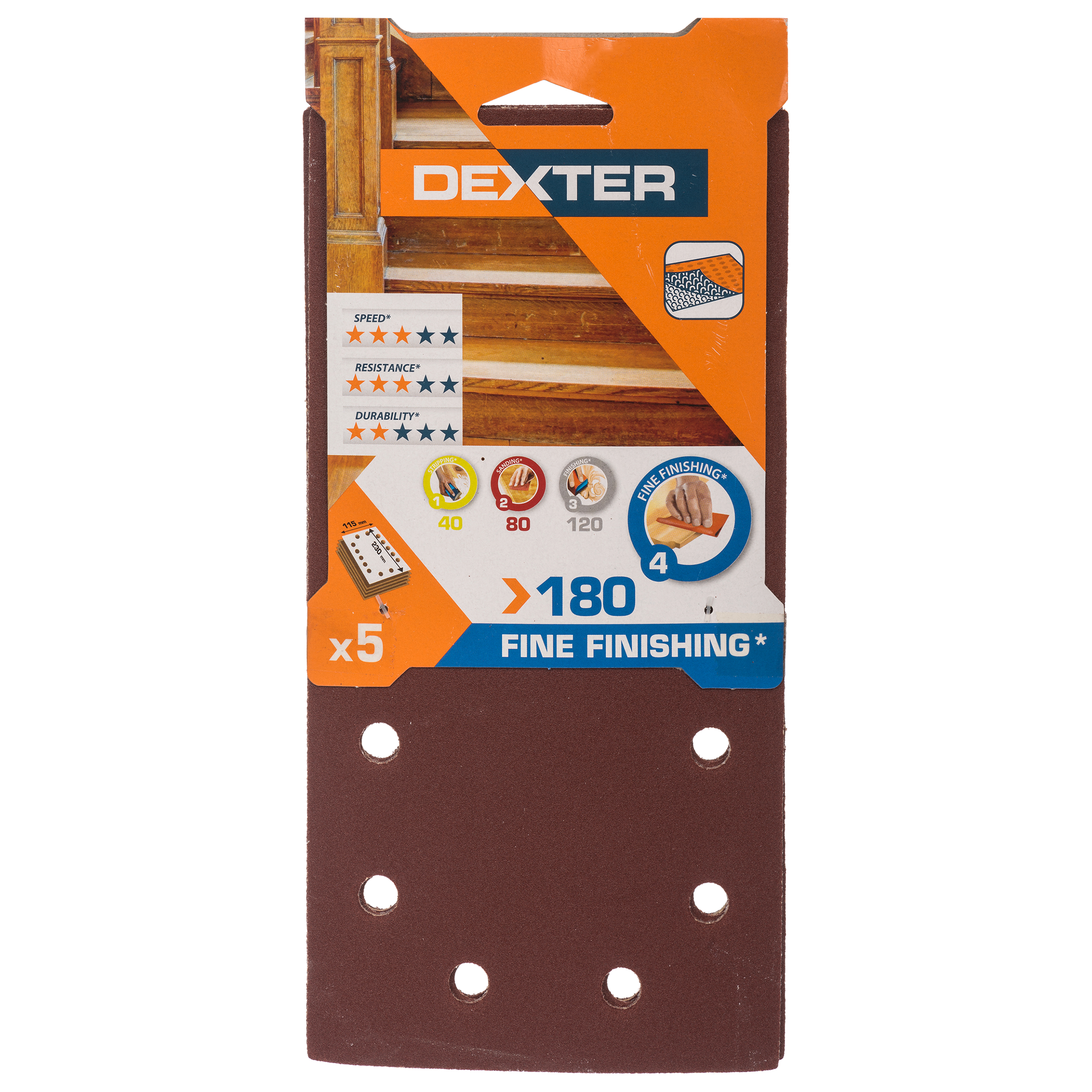 5 patines de lija DEXTER 230x115, grano 180 - 8