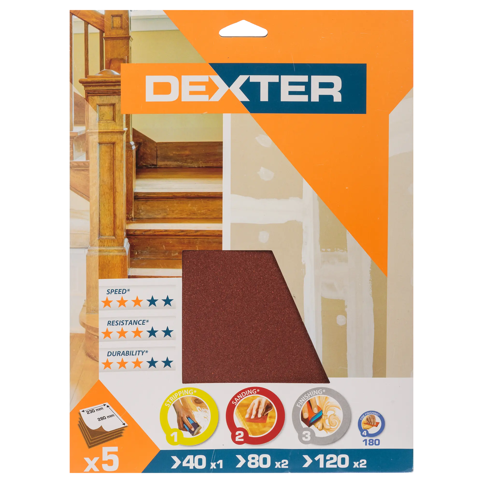 Papier ścierny DO DREWNA P40 P80 P120 230 x 280 mm DEXTER - 3