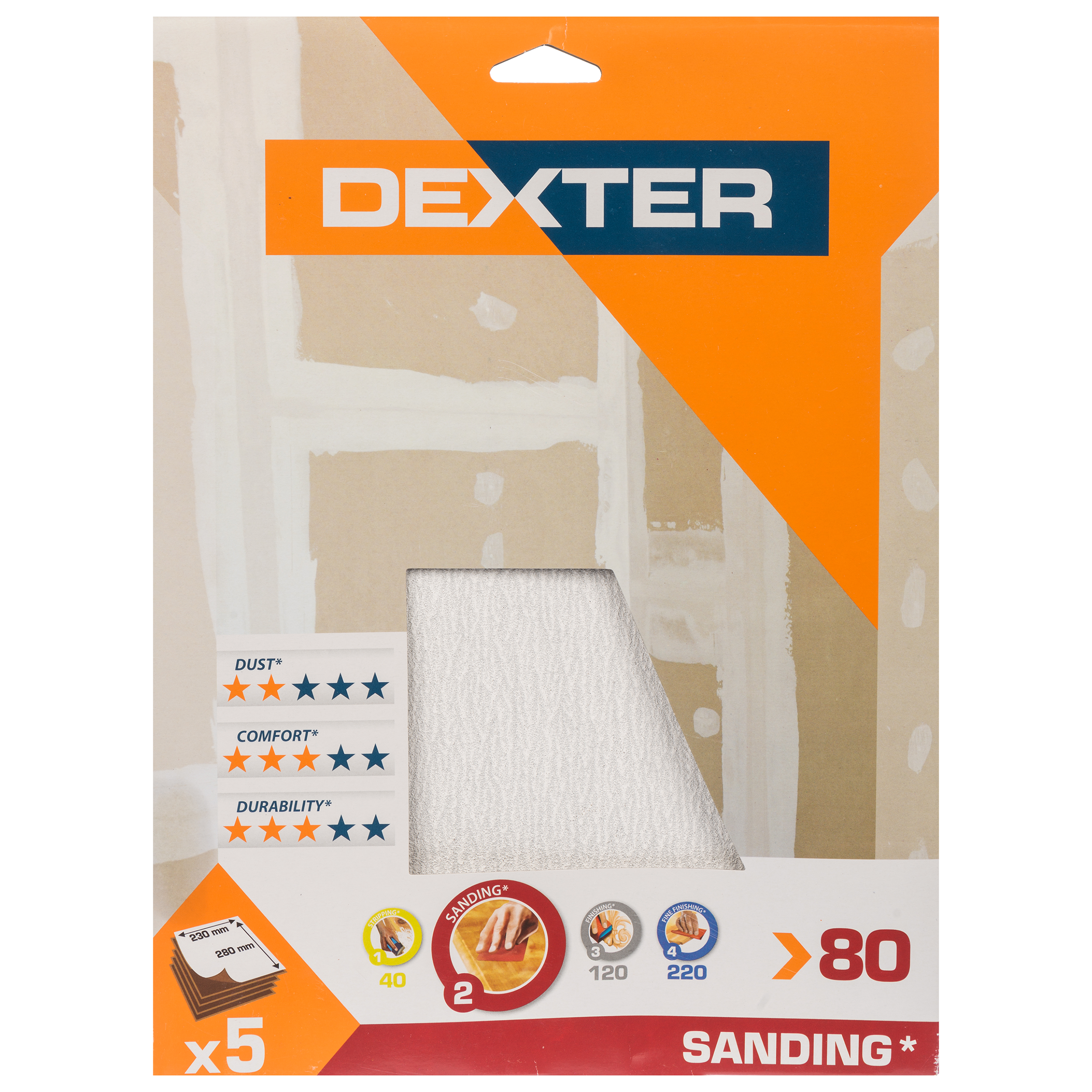Papier ścierny do gipsu arkusze P80 230x280 mm Dexter - 3