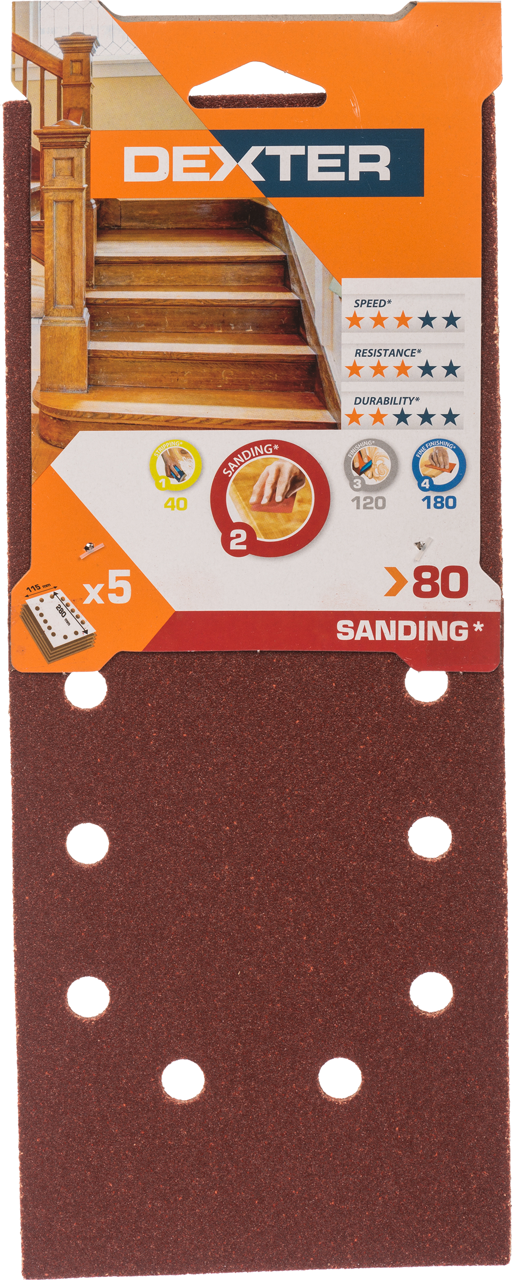 5 patines de lija DEXTER 280x115, grano 80 - 8