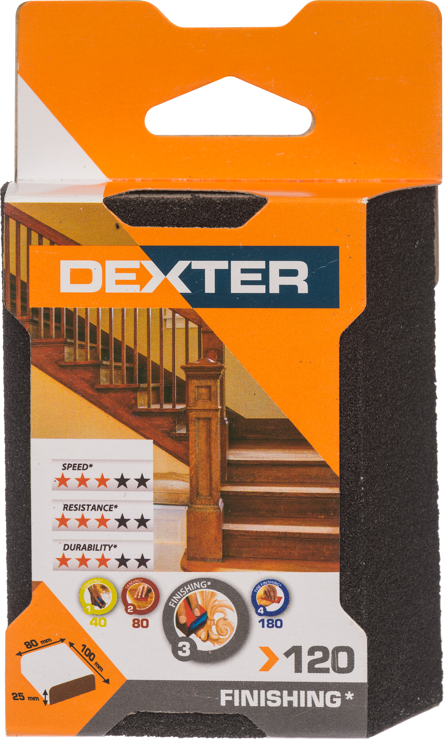 Gąbka ścierna do szlifowania drewna P120 czterostronna ścięta 100x80 mm Dexter - 4